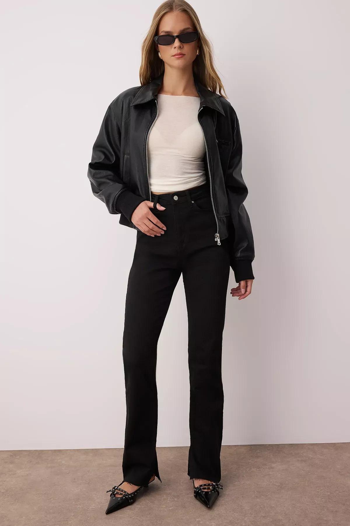 Black Flare Bootcut Jeans, Black, medium