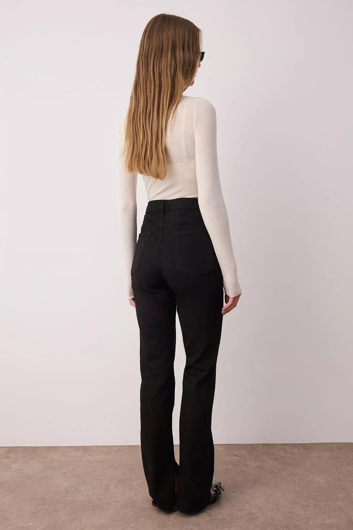 Black Flare Bootcut Jeans, Black, large image number 7