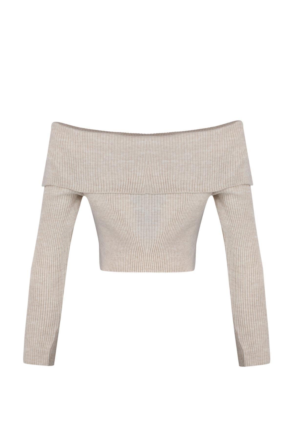 Beige Carmen Collar Sweater, , large image number 5