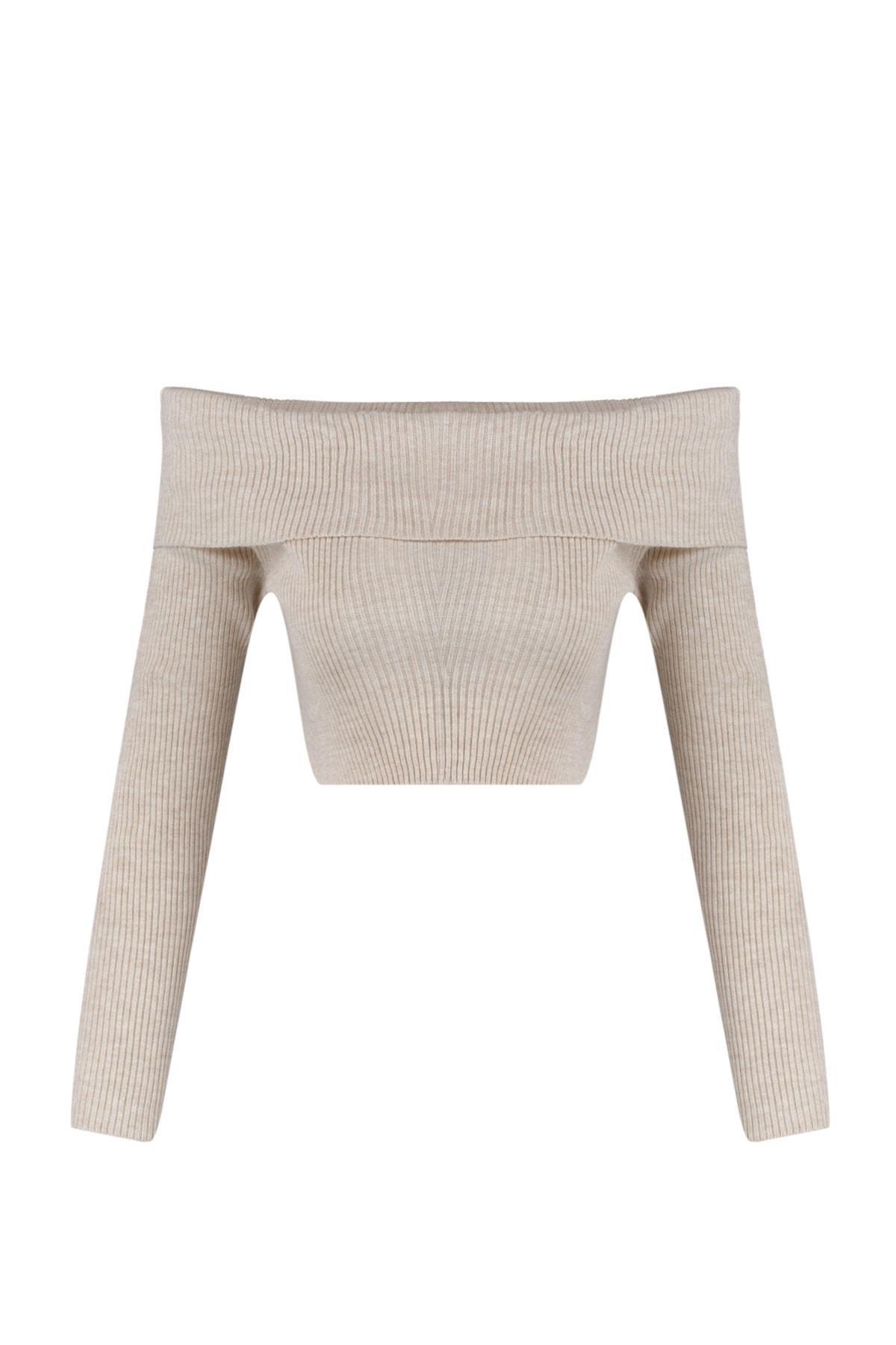 Beige Carmen Collar Sweater, , large image number 6