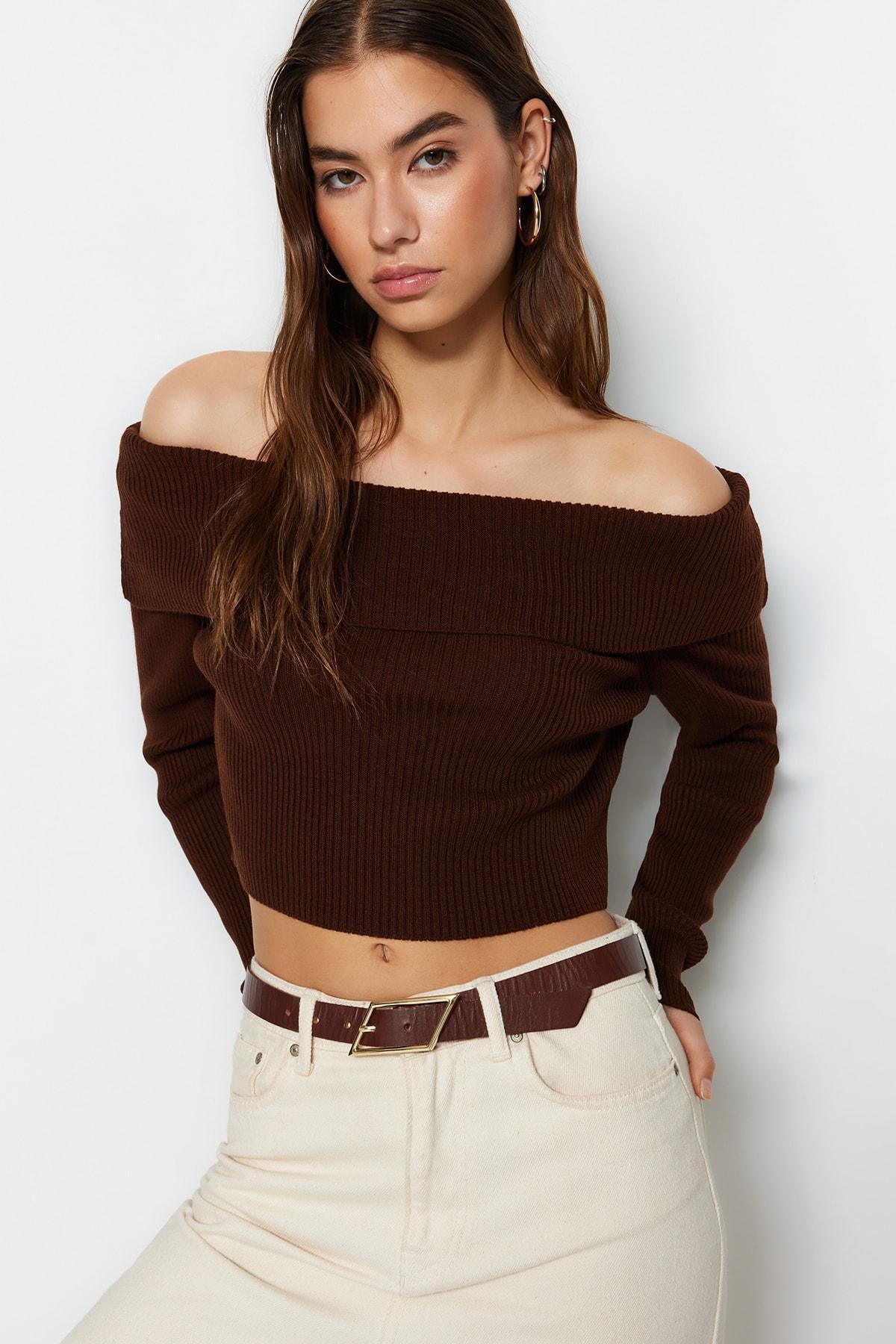 Brown Slim Sweater, , large image number 1