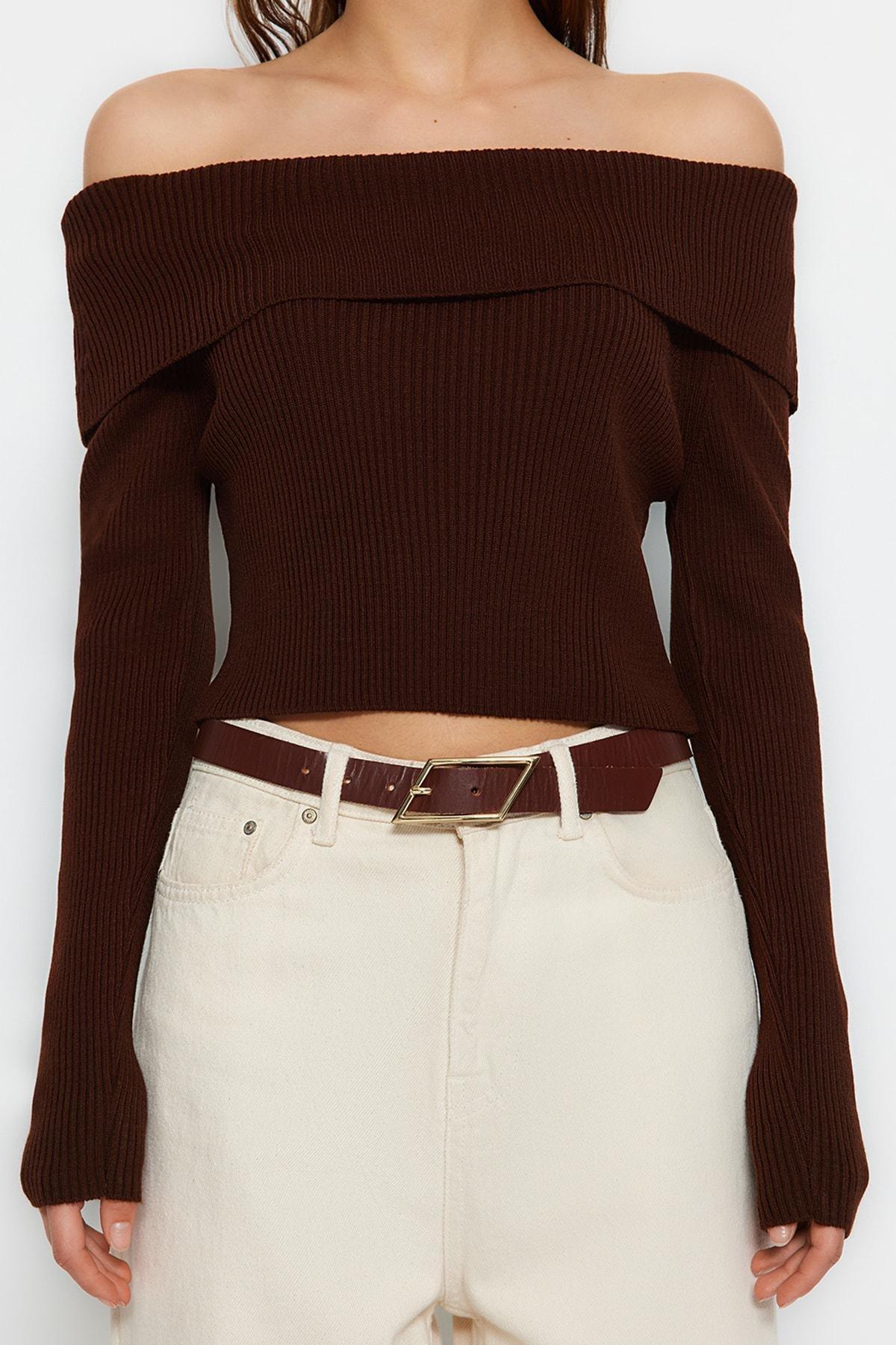 Brown Slim Sweater, , large image number 4