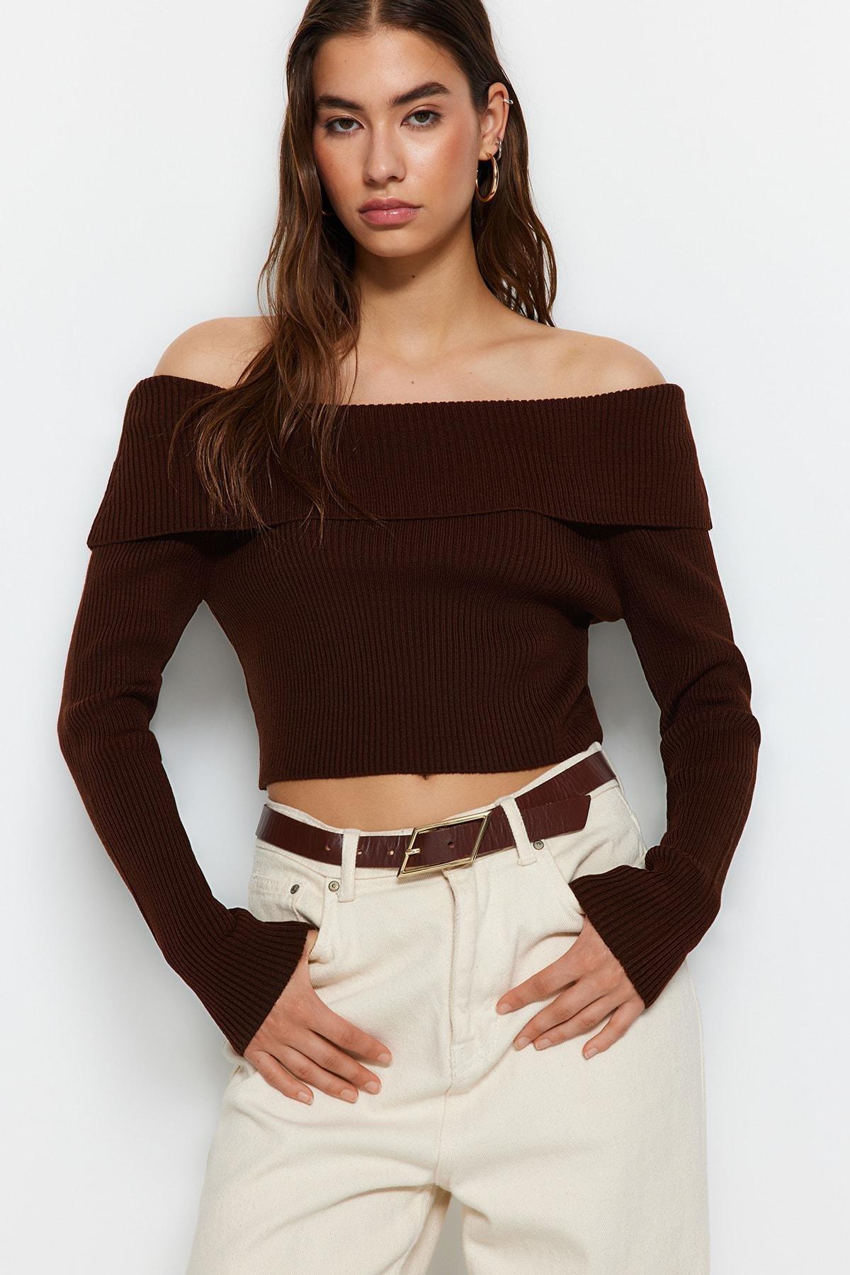Brown Slim Sweater, , large image number 6