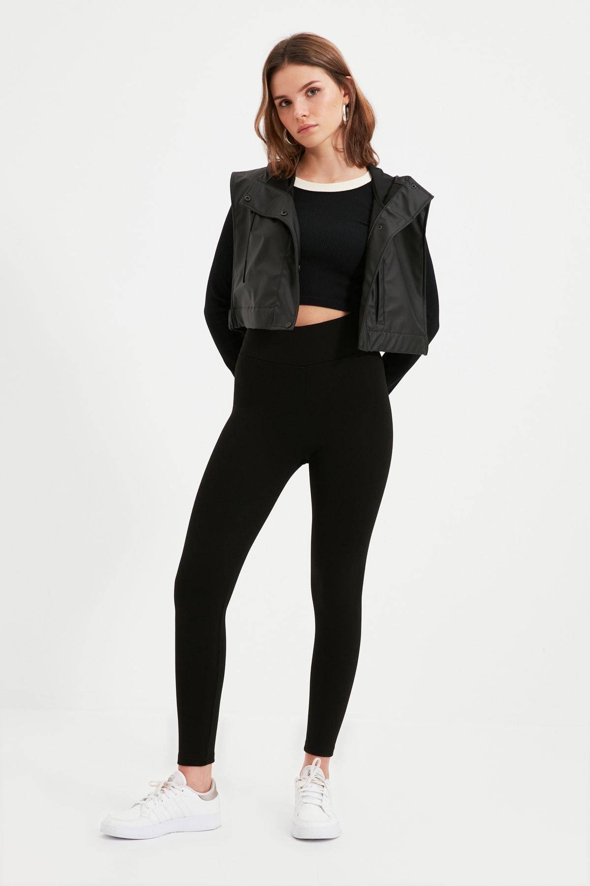 Black Mid Waist Leggings, , large image number 1