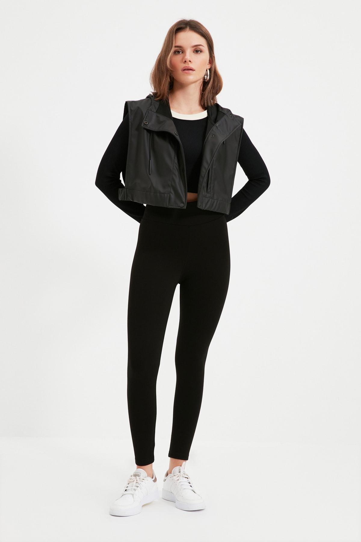 Black Mid Waist Leggings, , large image number 3