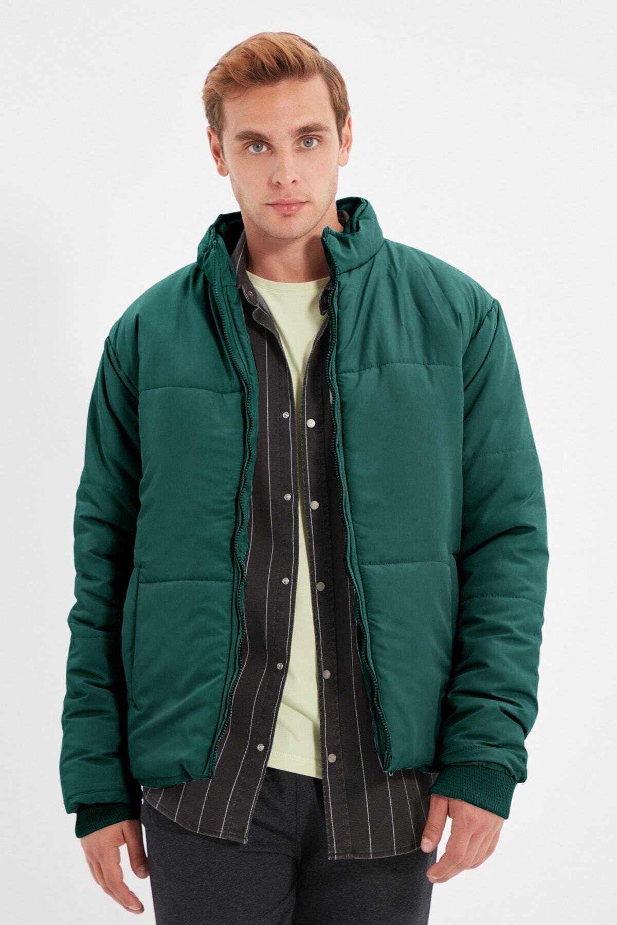 Dark Green Regular Fit Pocket Wind and Water Resistant Puffer Jacket TMNAW22MO0091, single, Dark green, medium