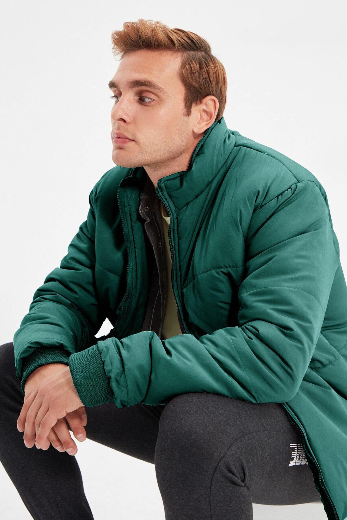 Dark Green Regular Fit Pocket Wind and Water Resistant Puffer Jacket TMNAW22MO0091, single, Dark green, medium