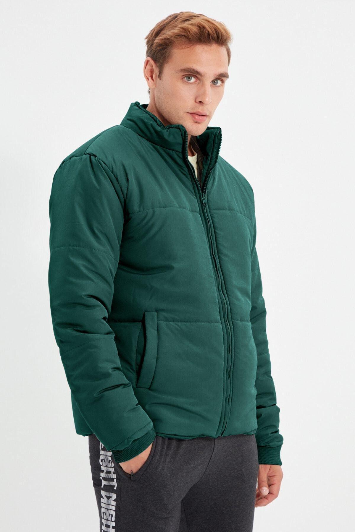 Dark Green Regular Fit Pocket Wind and Water Resistant Puffer Jacket TMNAW22MO0091, single, Dark green, medium