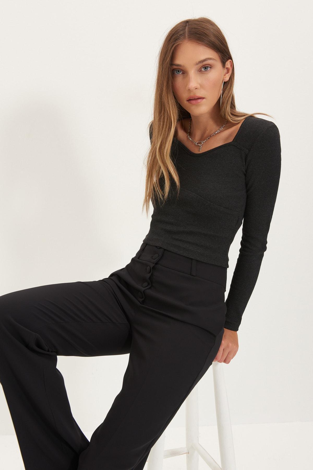 Grey Fitted Blouse, , large image number 0