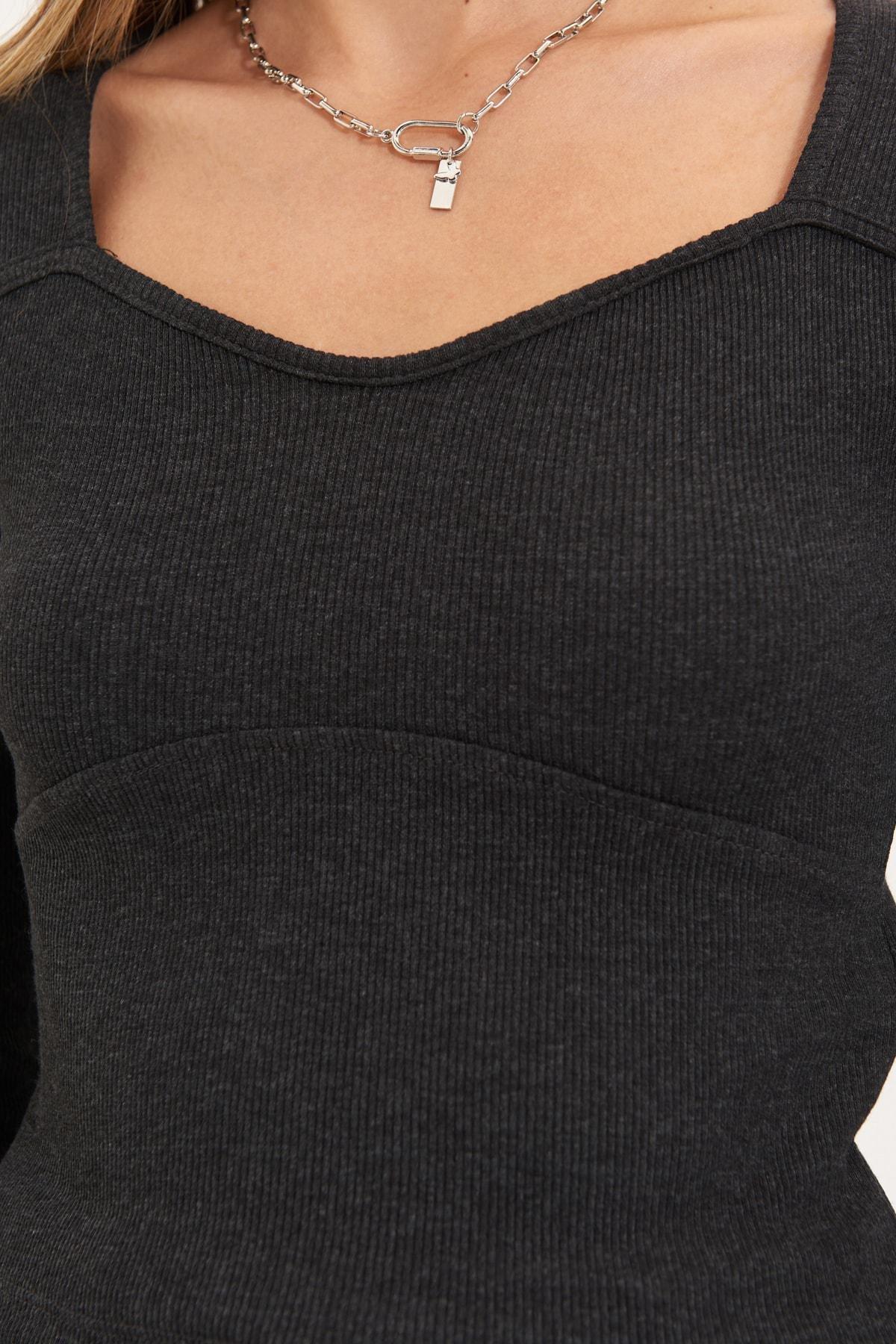 Grey Fitted Blouse, , large image number 3