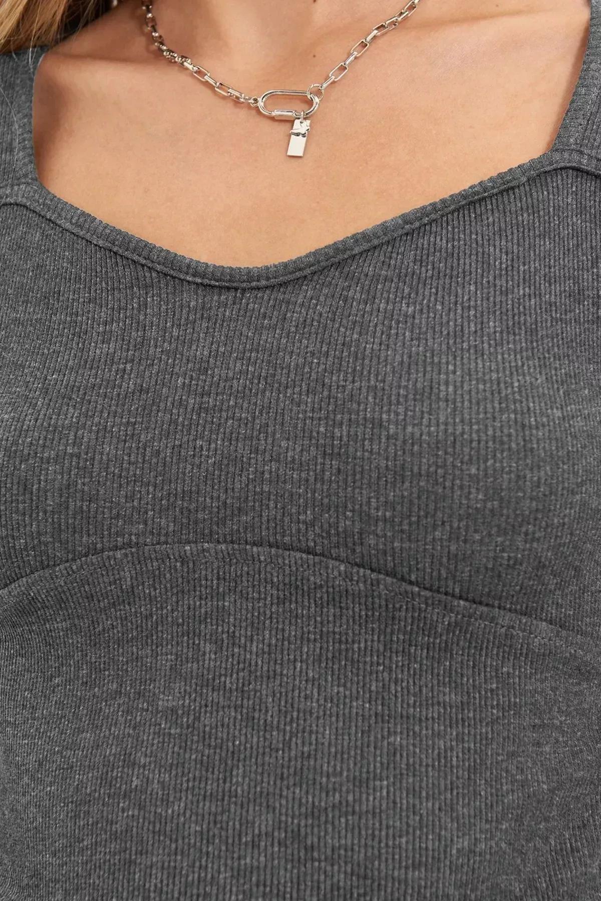 Grey Fitted Blouse, , large image number 3
