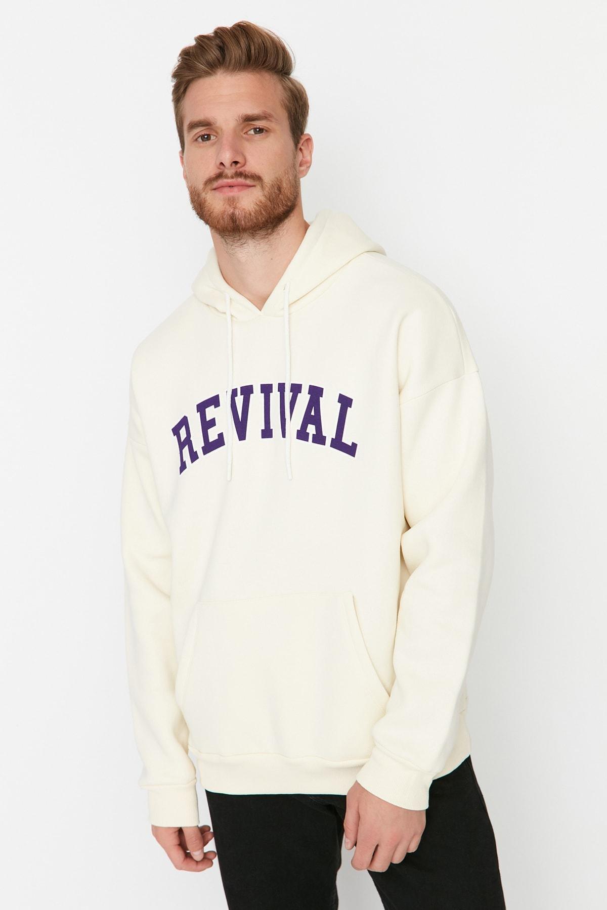 Beige Hooded Oversize Sweatshirt, , large image number 1