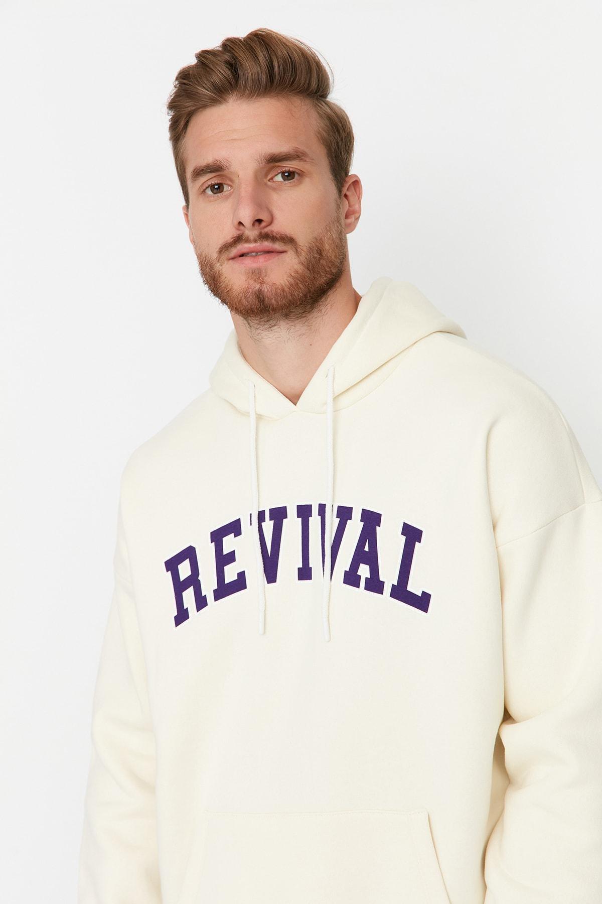 Beige Hooded Oversize Sweatshirt, , large image number 4
