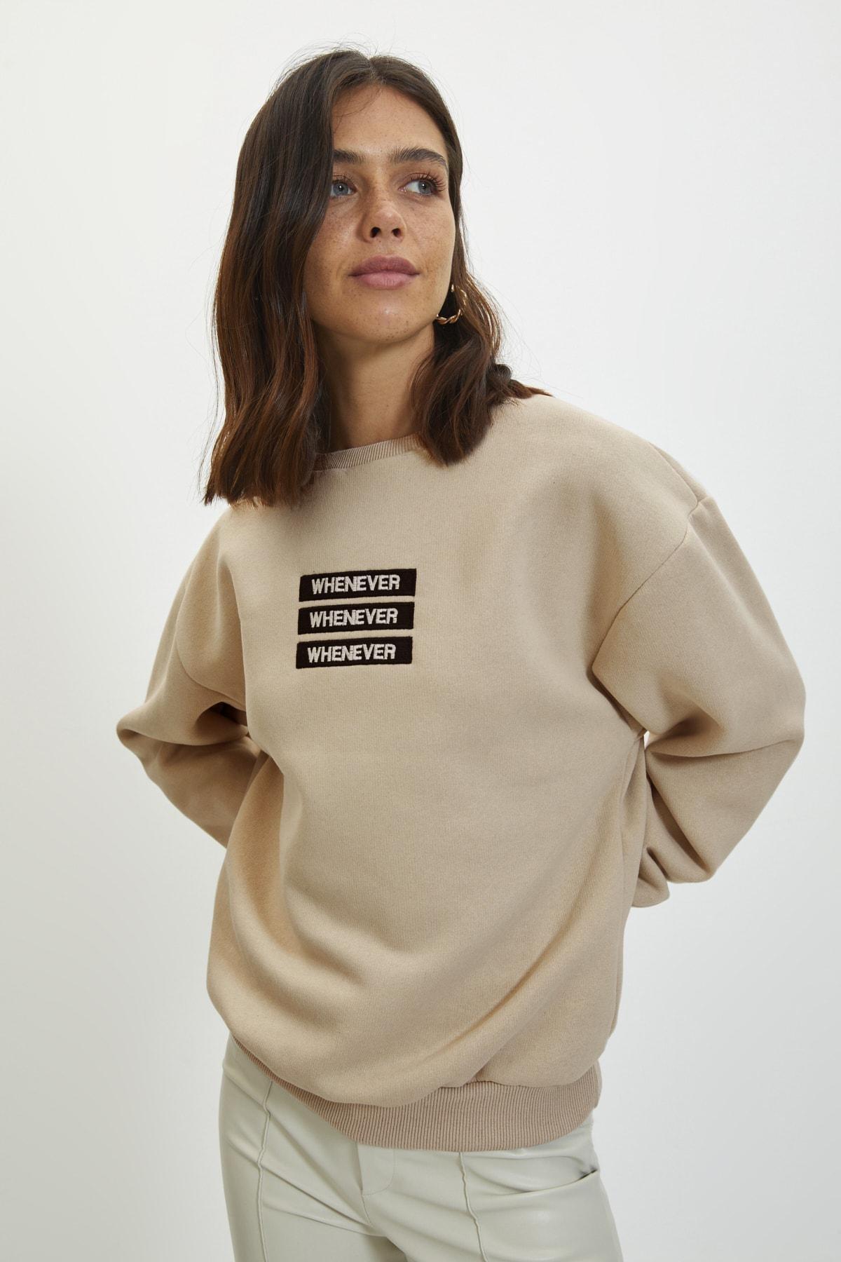 Beige Printed Crew Neck Sweatshirt, , large image number 2