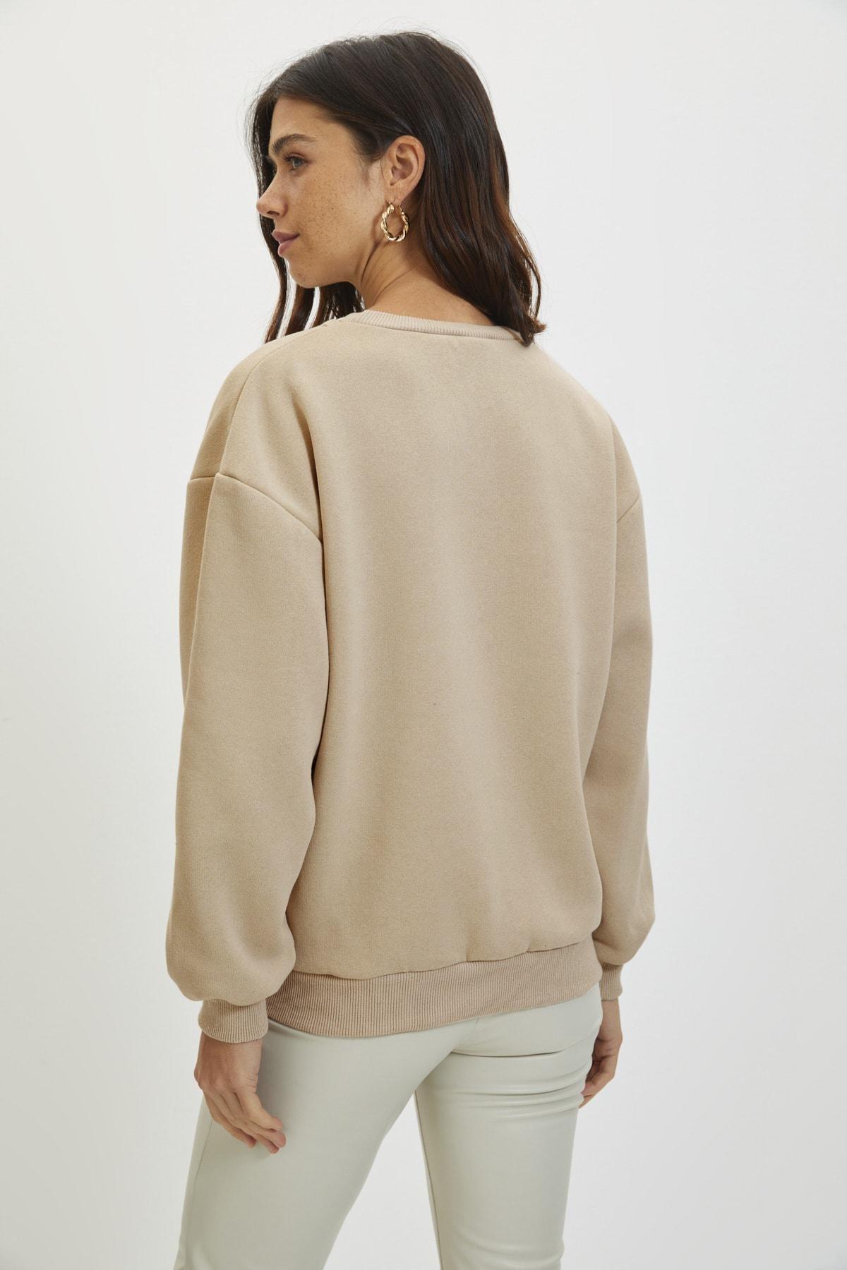 Beige Printed Crew Neck Sweatshirt, , large image number 3
