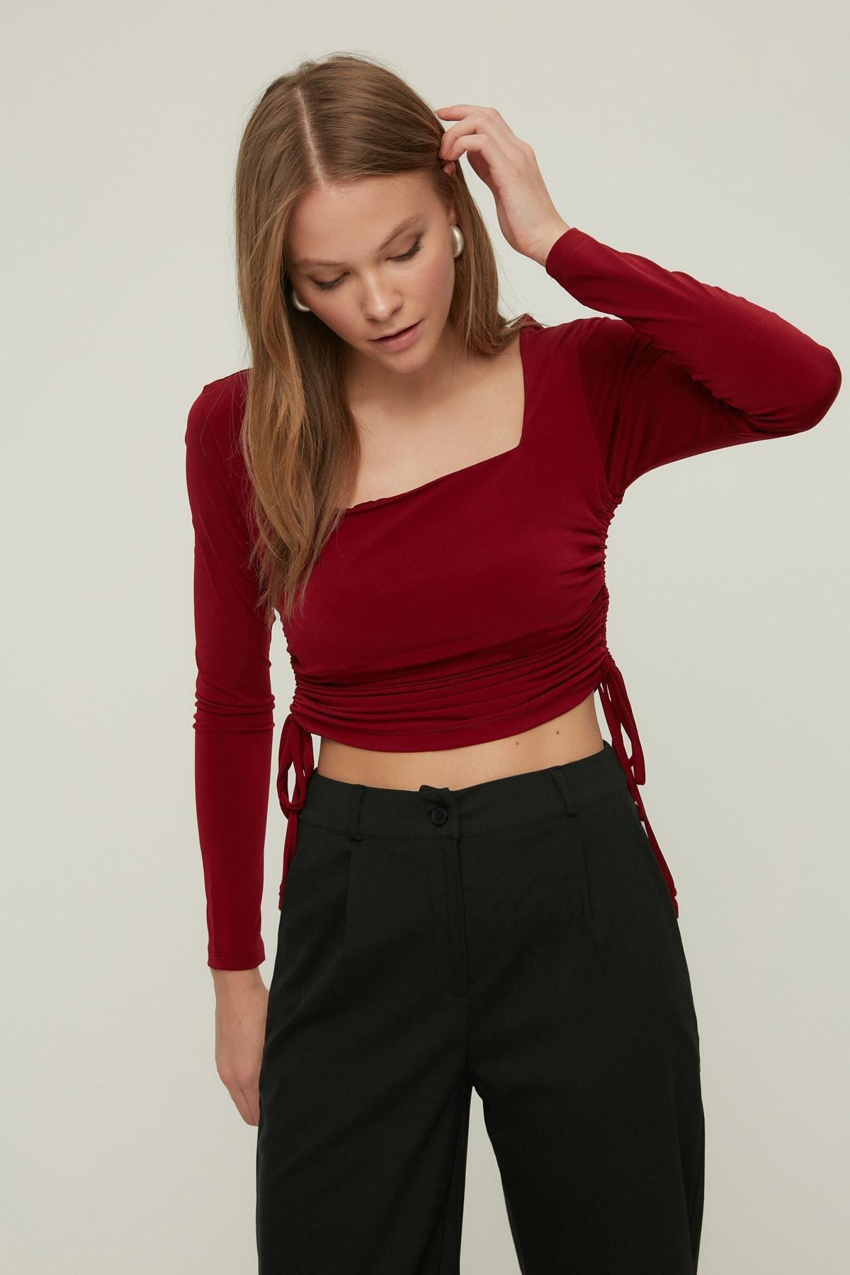 Burgundy Slim Blouse, Burgundy, medium