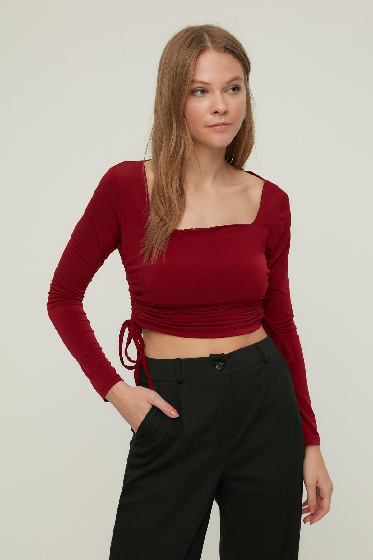 Burgundy Slim Blouse, Burgundy, large image number 1