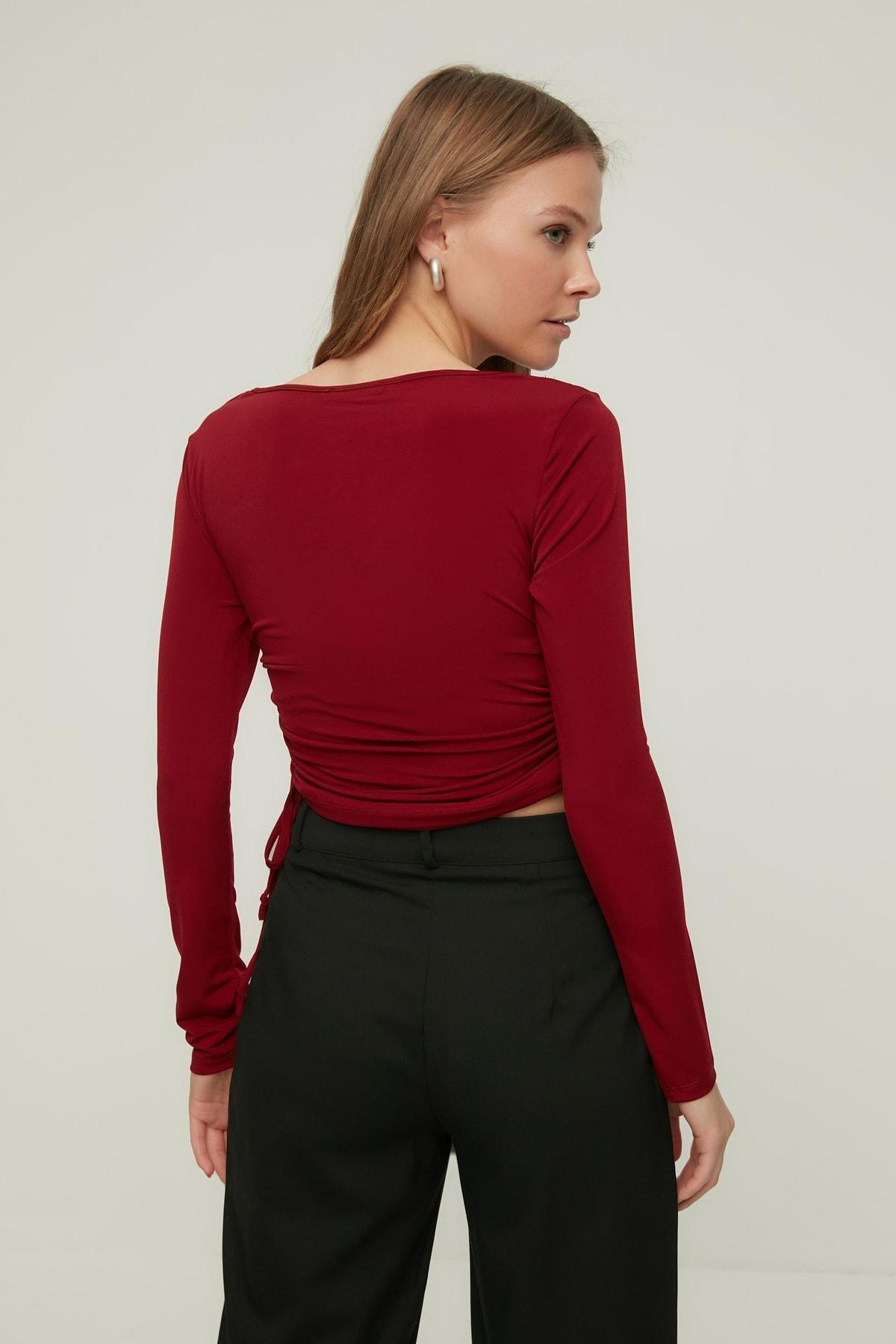 Burgundy Slim Blouse, Burgundy, large image number 4