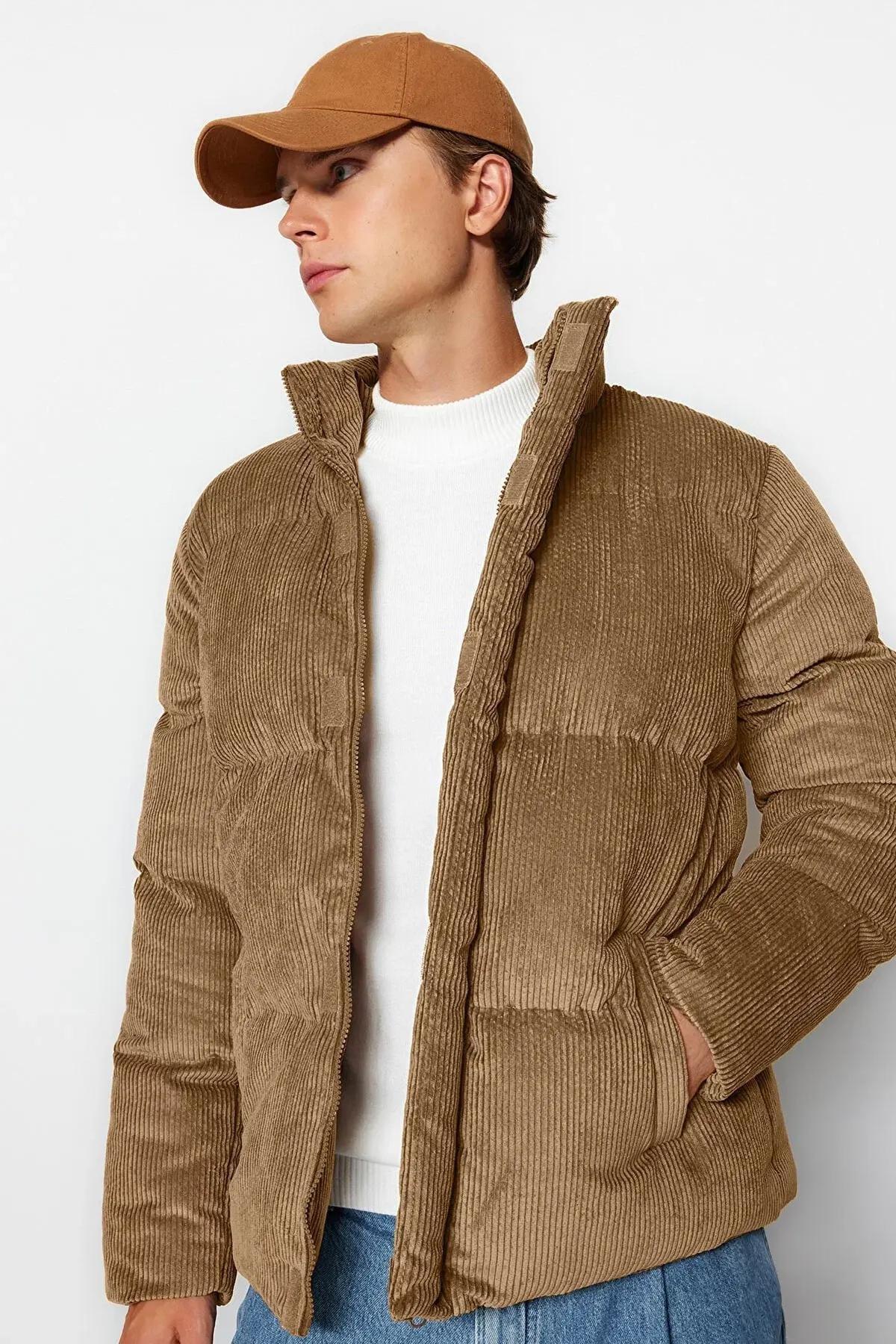 Brown Corduroy Down Jacket, Brown, medium