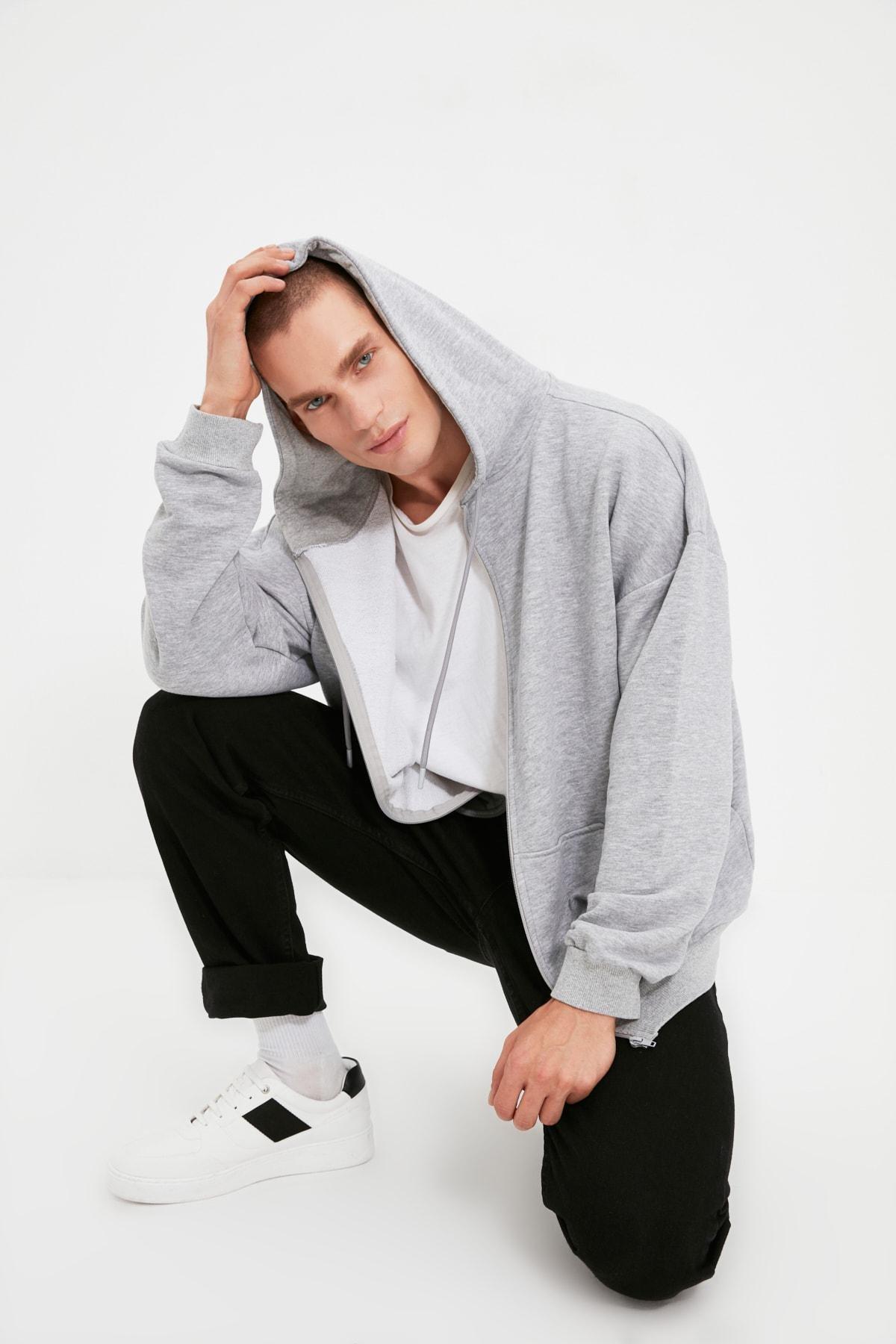 Grey Oversize Hooded Sweatshirt, Gray, large image number 1