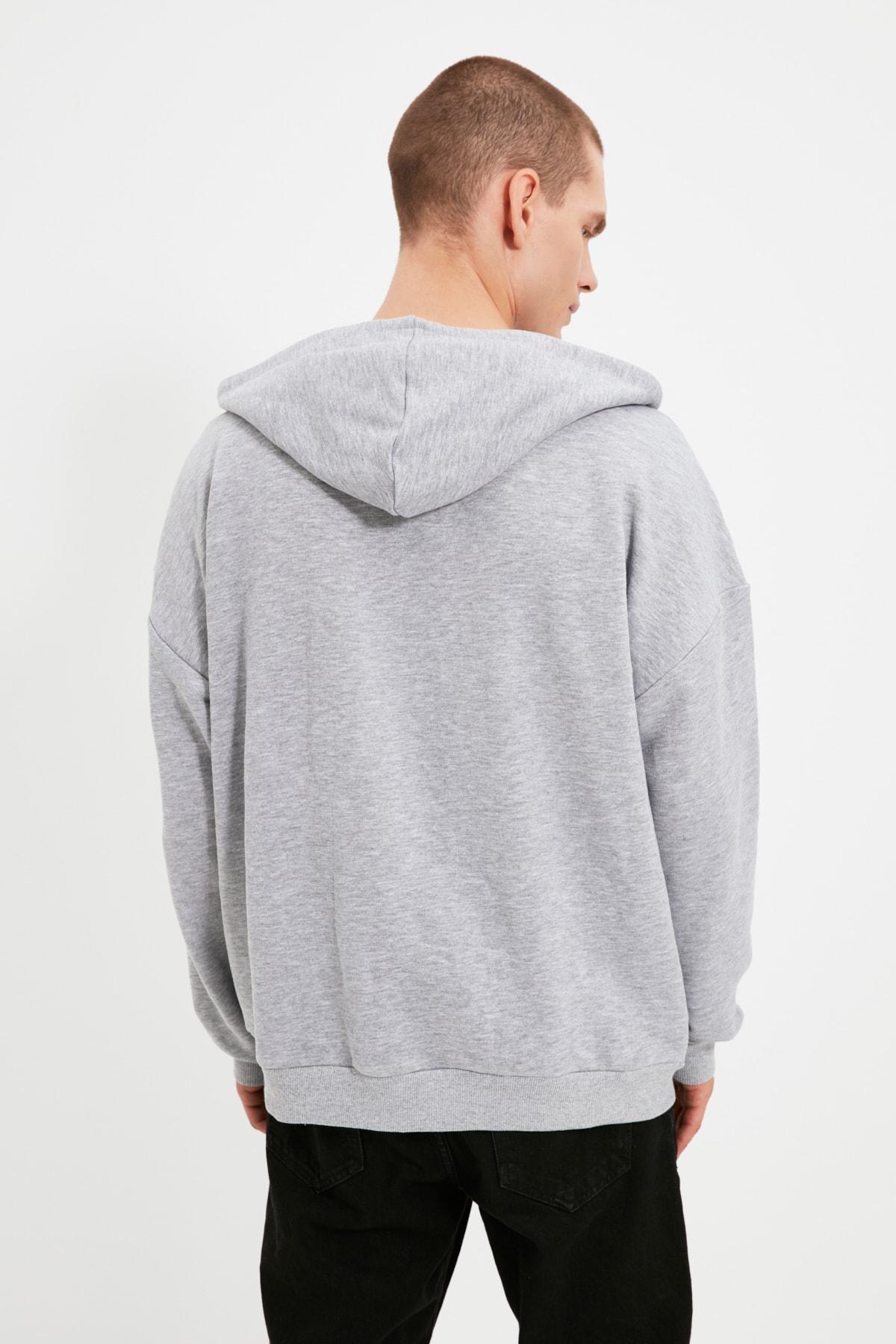 Grey Oversize Hooded Sweatshirt, Gray, large image number 4