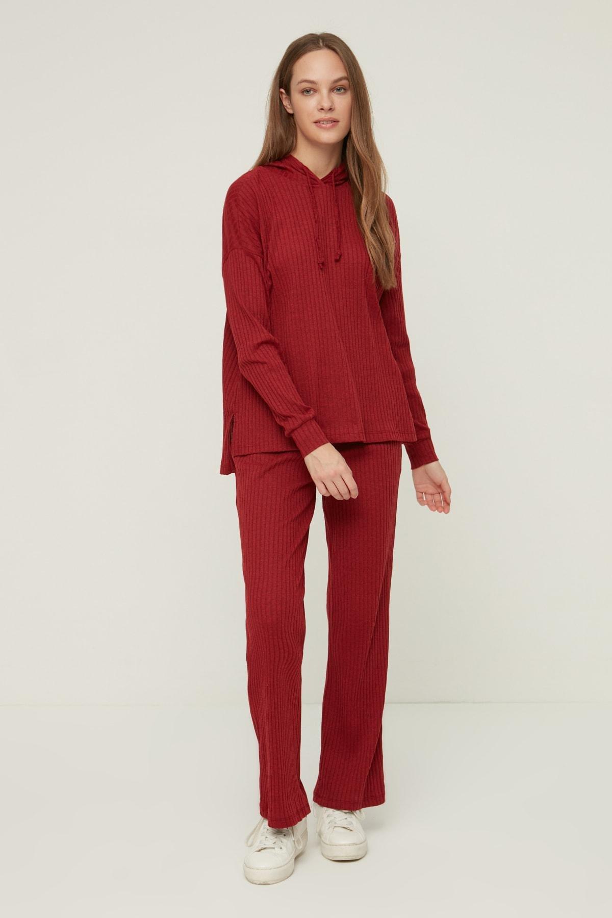 Burgundy Hooded Pajama Co-Ord Set, , large image number 0