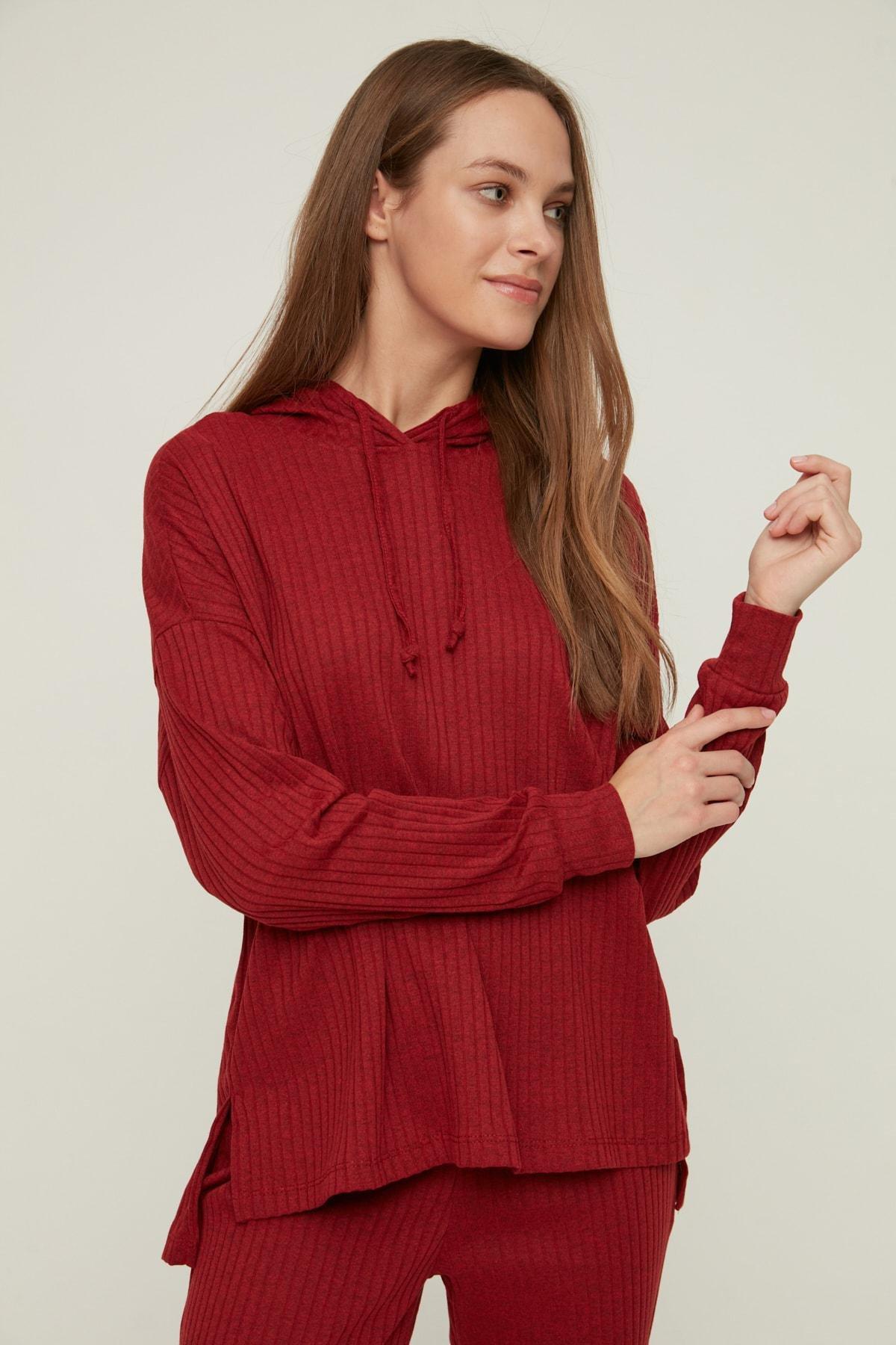 Burgundy Hooded Pajama Co-Ord Set, , large image number 1