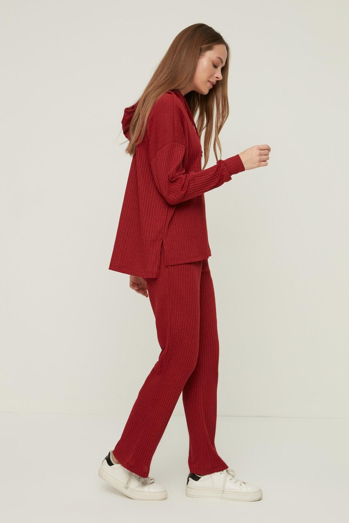 Burgundy Hooded Pajama Co-Ord Set, , large image number 4