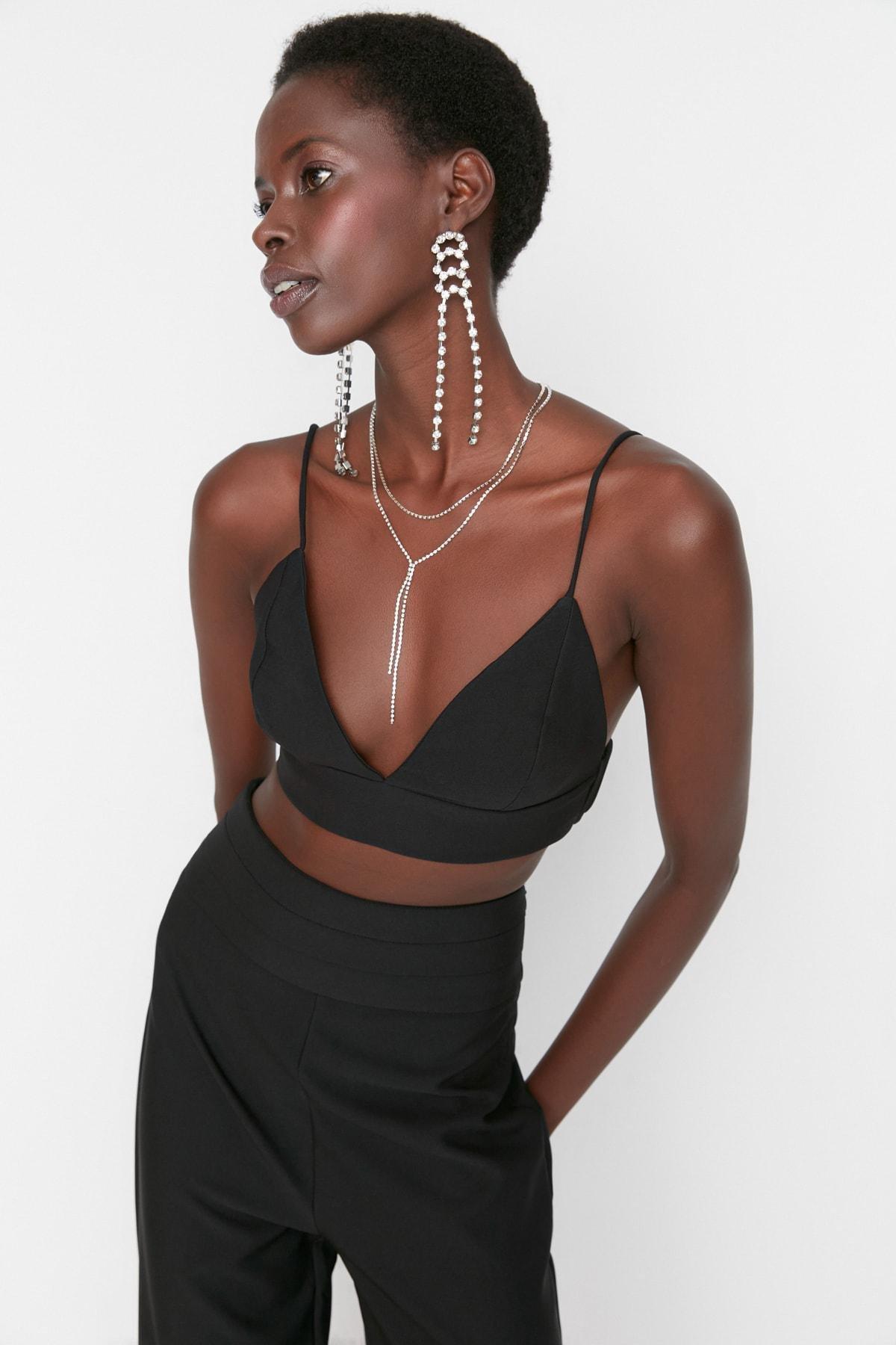 Black Plain Crop Top, , large image number 1