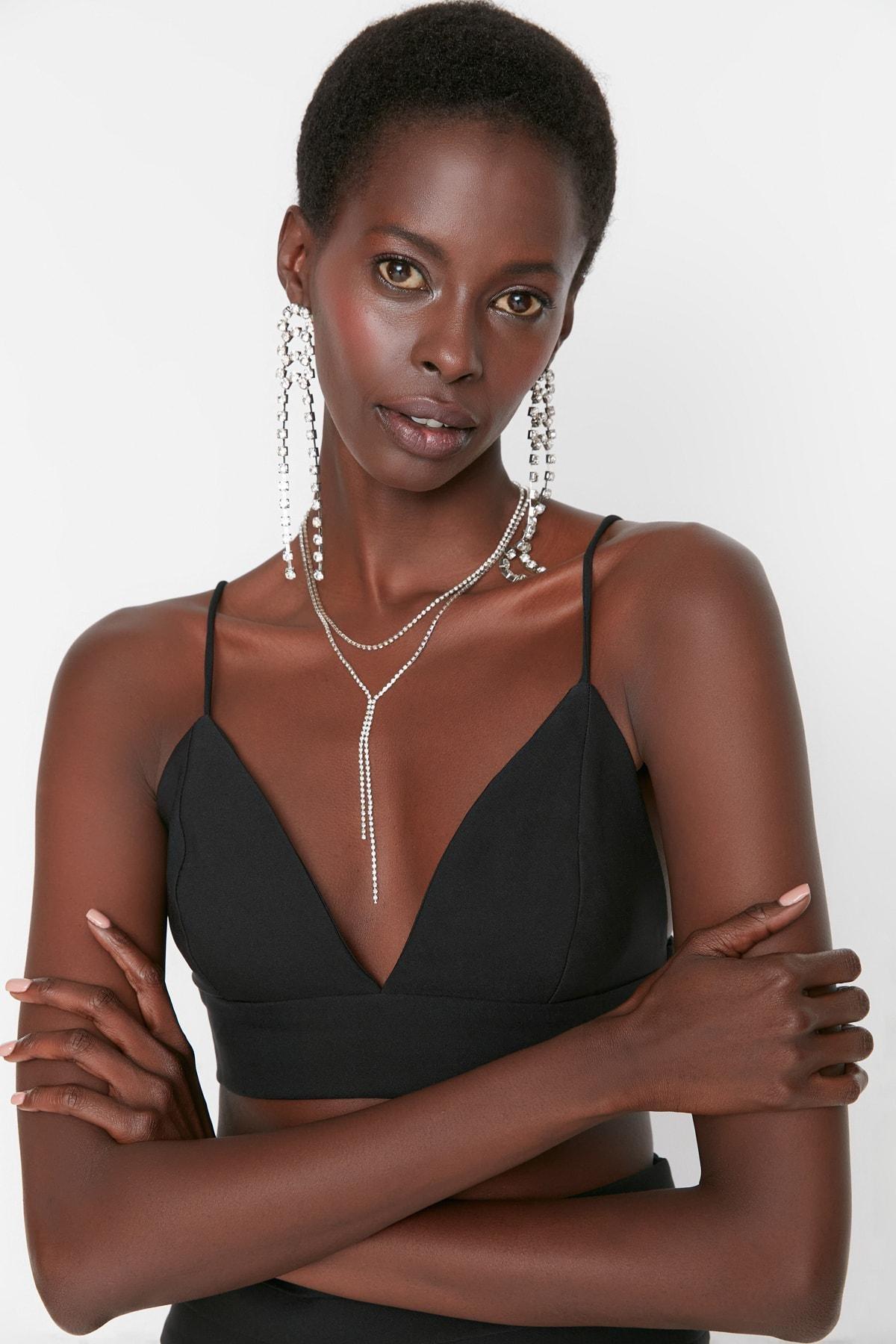 Black Plain Crop Top, , large image number 2