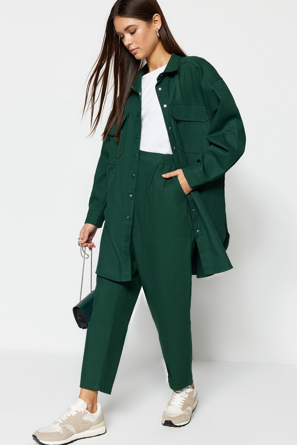 Green Pocket Detailed Snap Close Co-Ord Set, , large image number 0