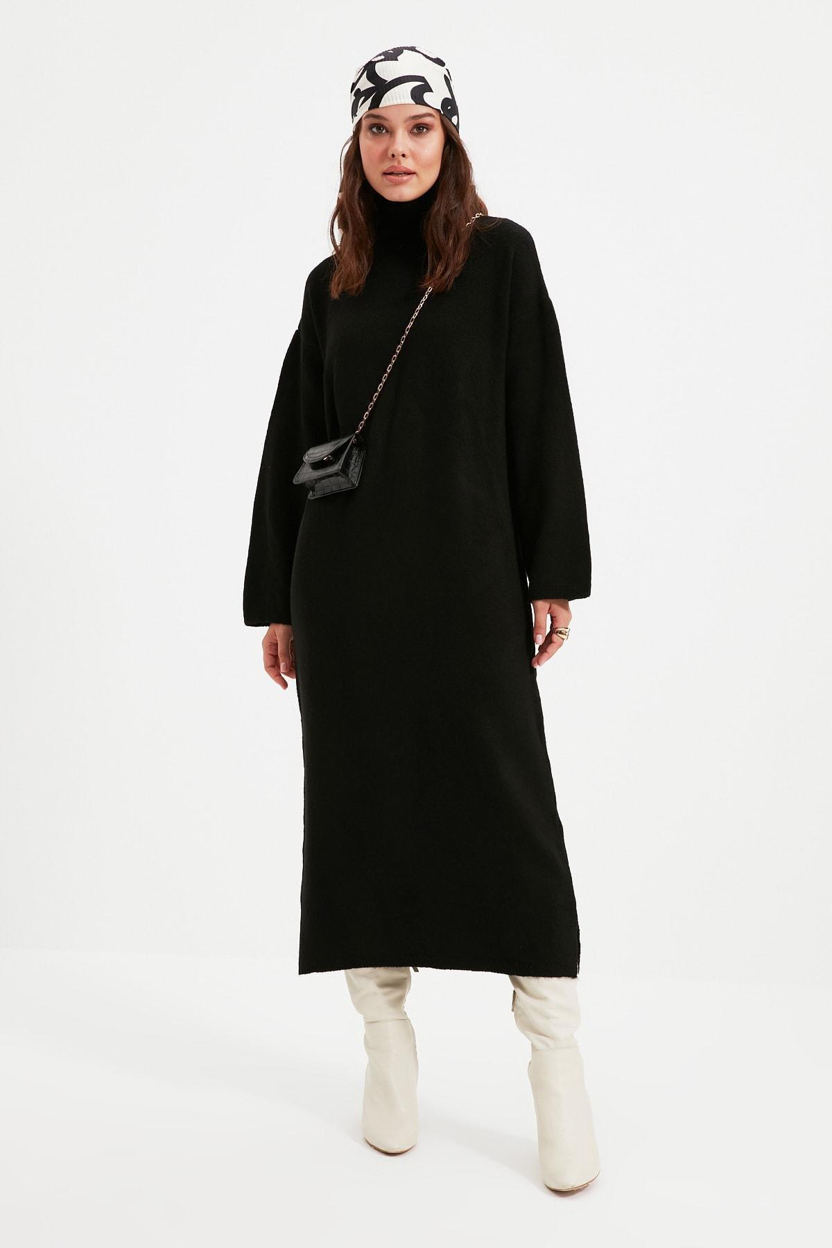 Black Shirt Turtleneck Dress, , large image number 1