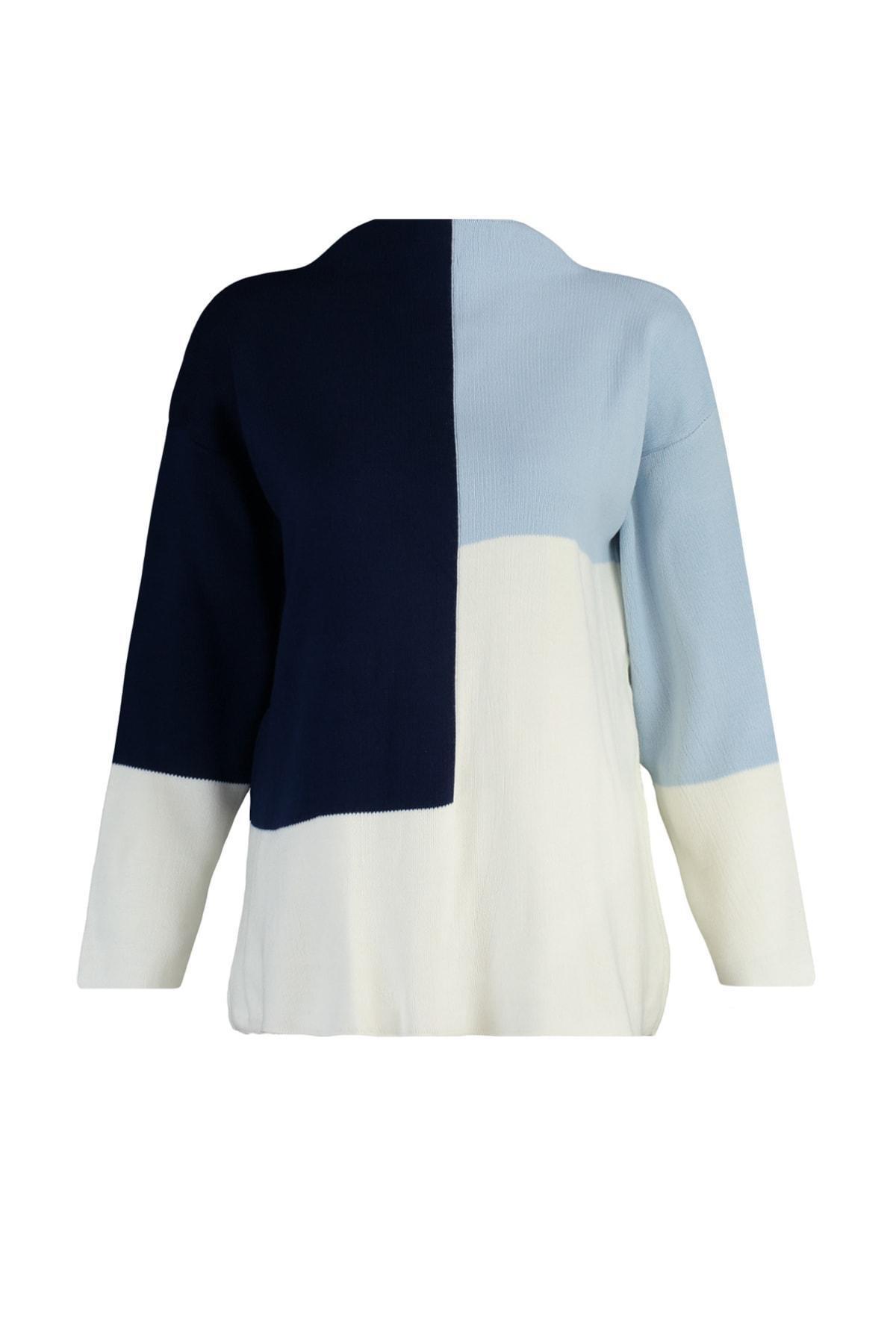 Blue Colourblock Crew Neck Sweater, Blue, large image number 5