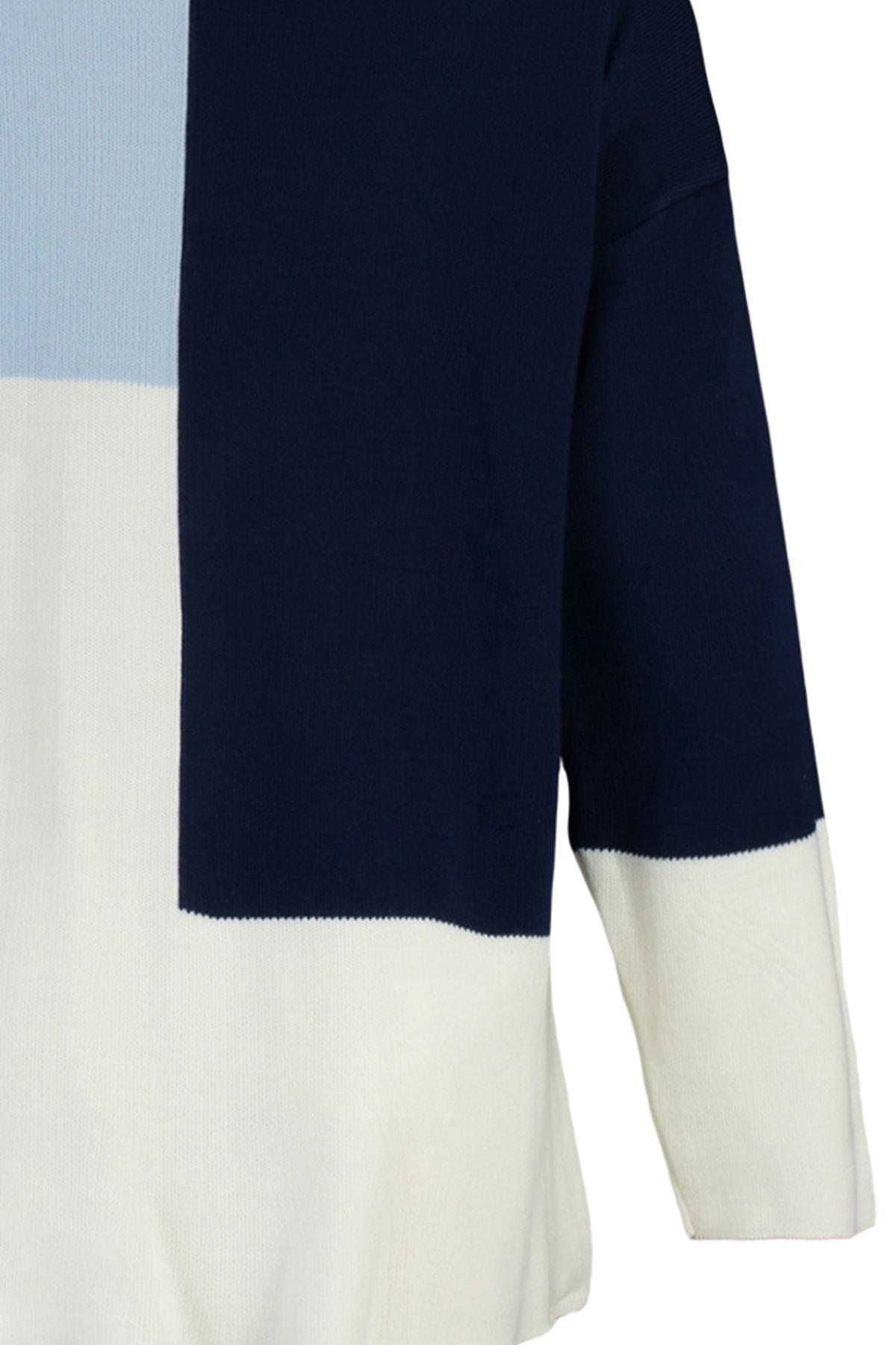 Blue Colourblock Crew Neck Sweater, Blue, large image number 6