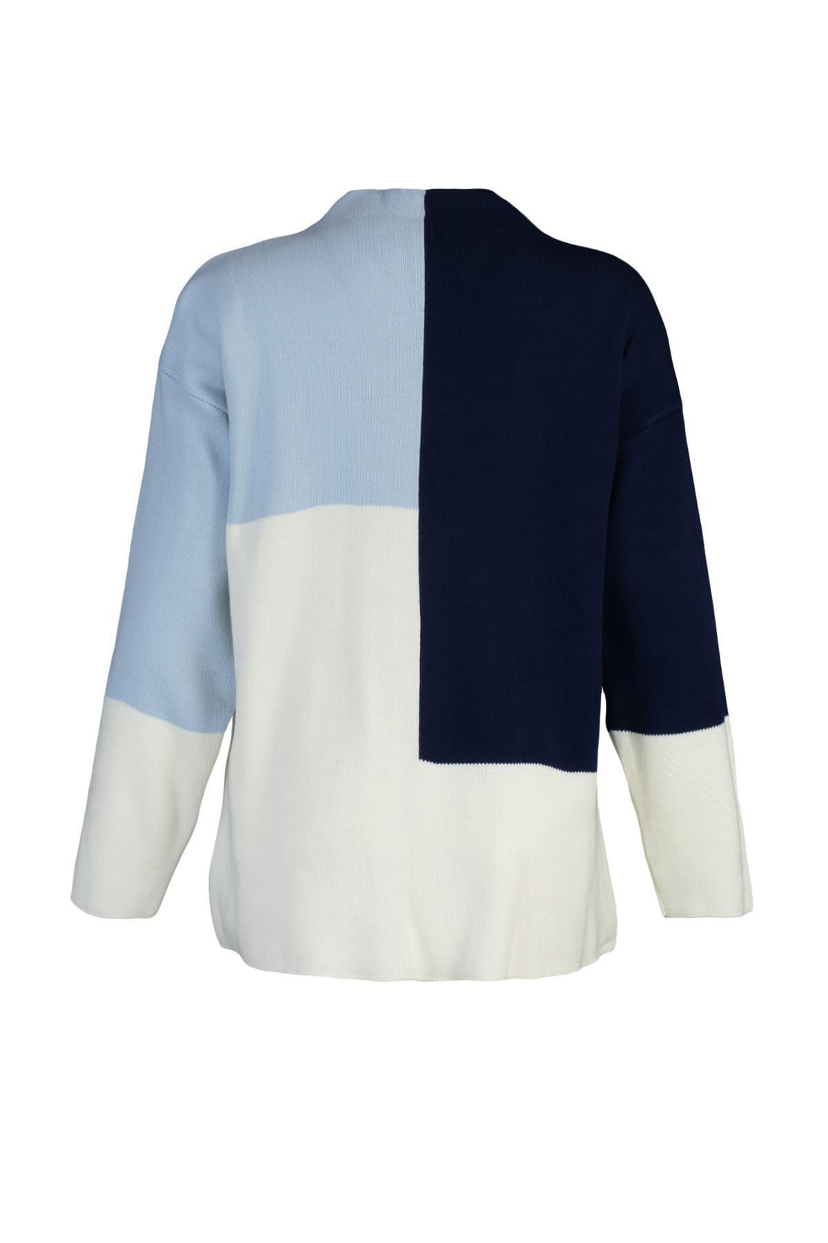 Blue Colourblock Crew Neck Sweater, Blue, large image number 7
