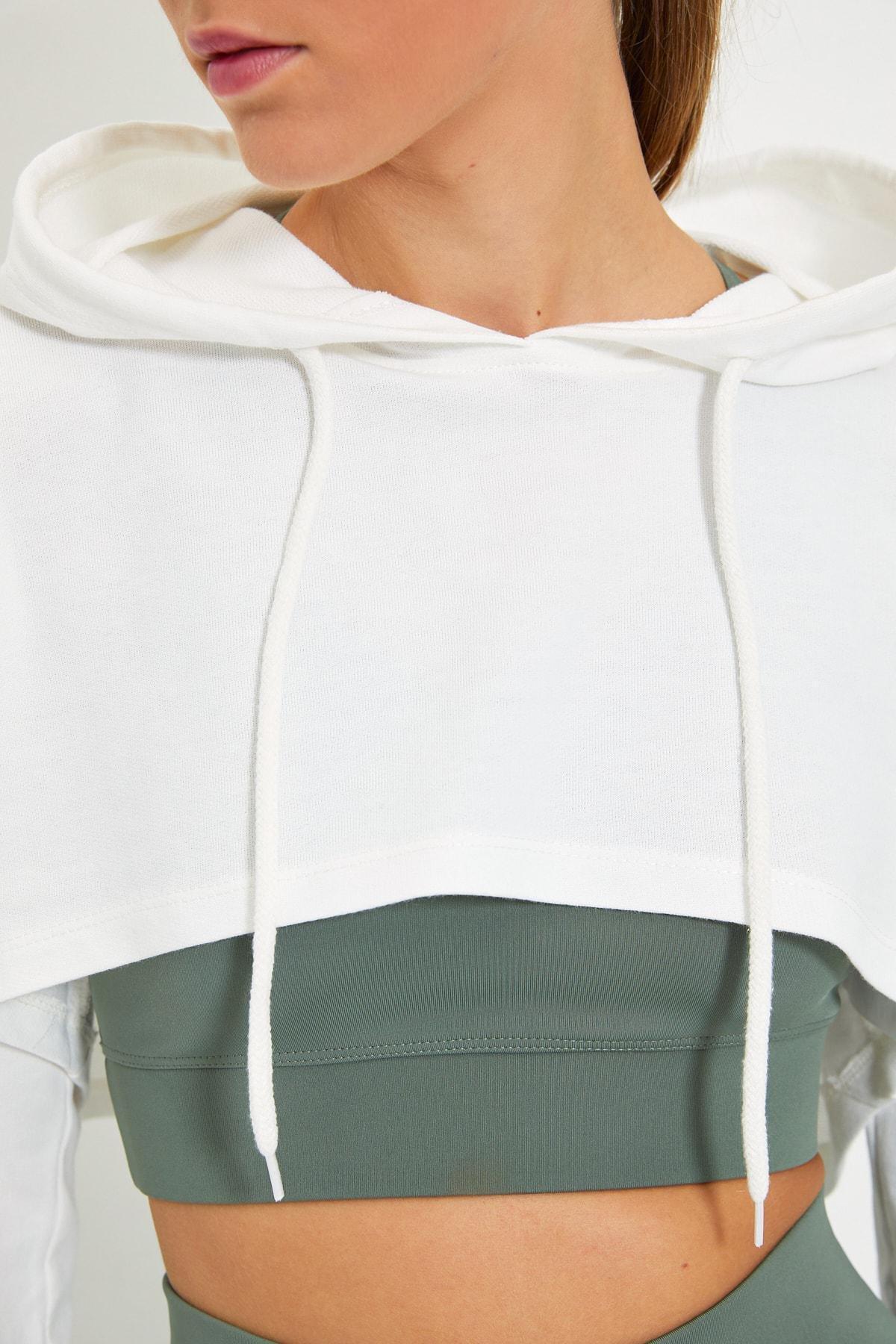 White Crop Hoodie Sports Sweatshirt, , large image number 4