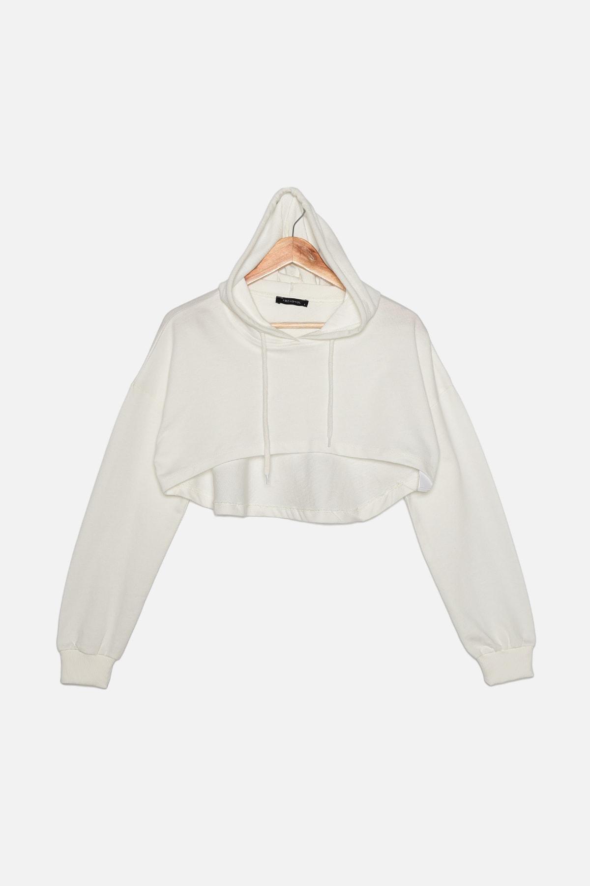 White Crop Hoodie Sports Sweatshirt, , large image number 6