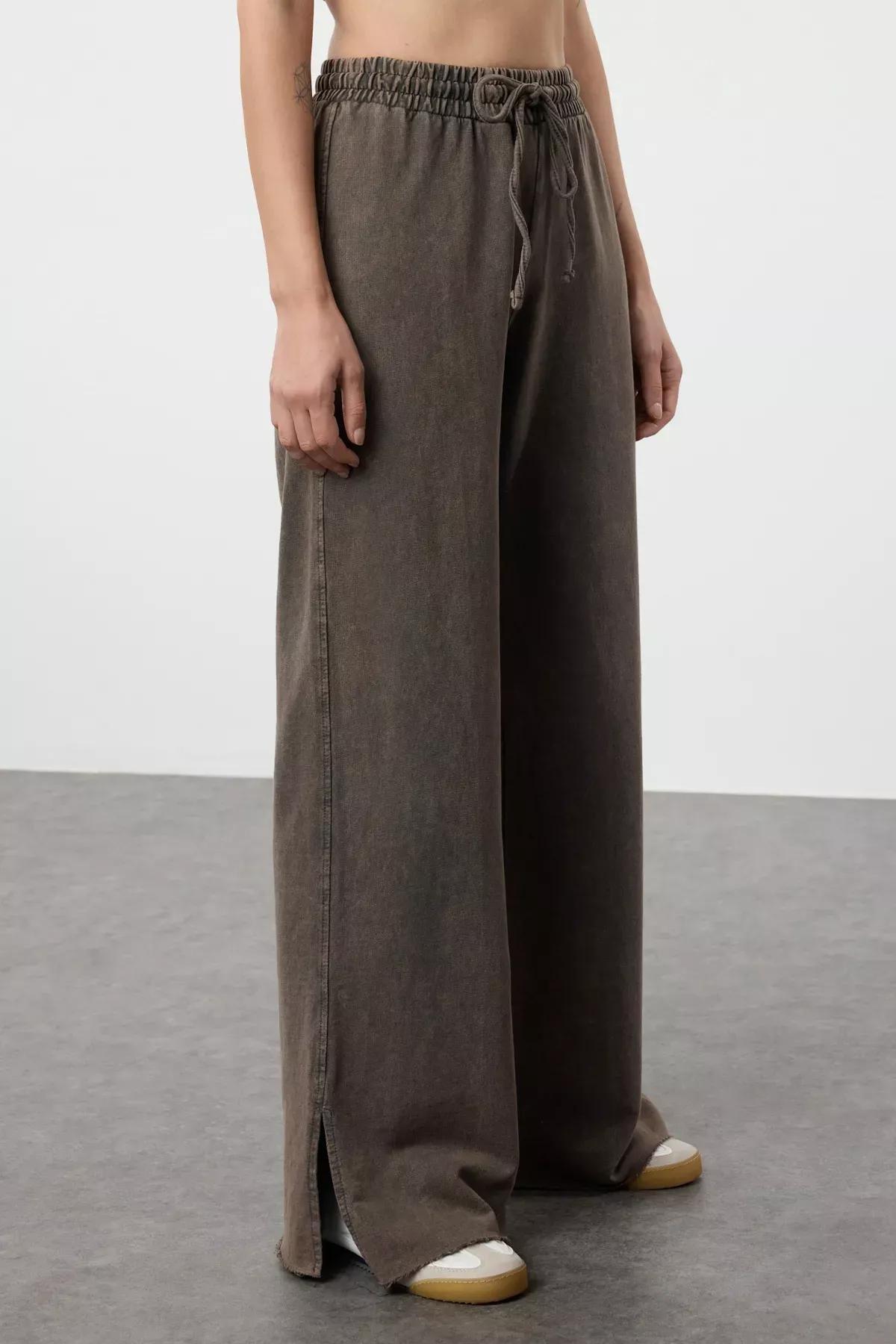 Brown Faded Knit Sweatpants, Dark brown, large image number 3