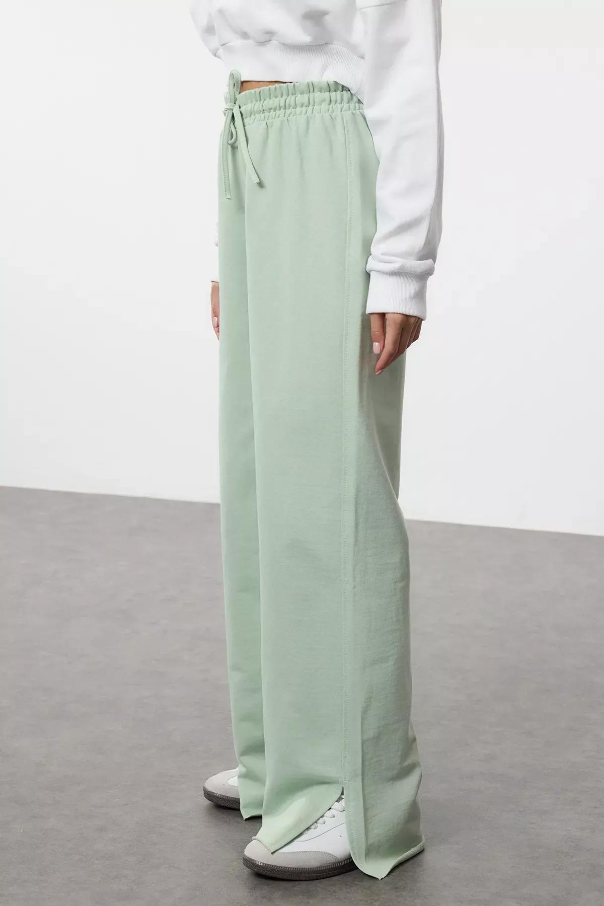 Green Wide Leg Knit Sweatpants, Mint, large image number 2