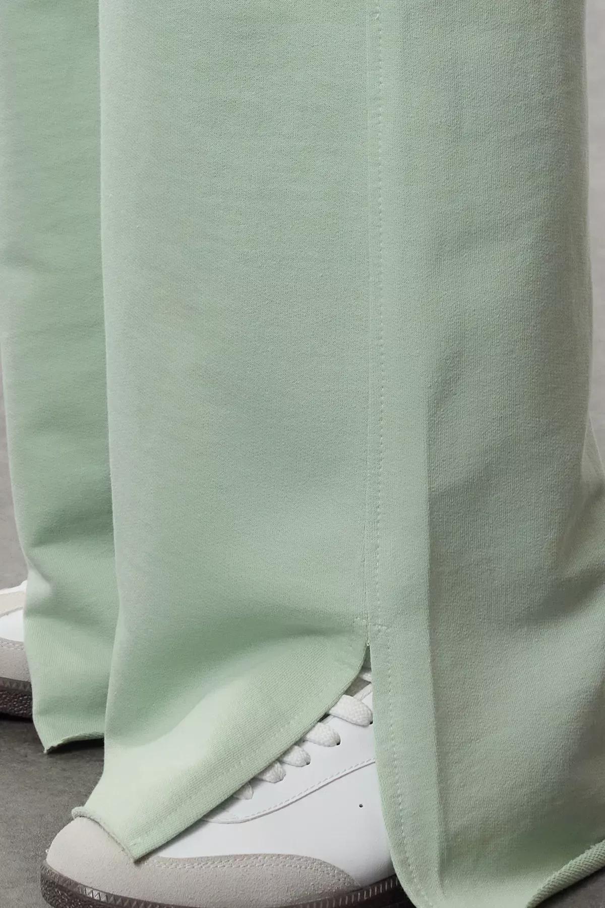 Green Wide Leg Knit Sweatpants, Mint, large image number 3