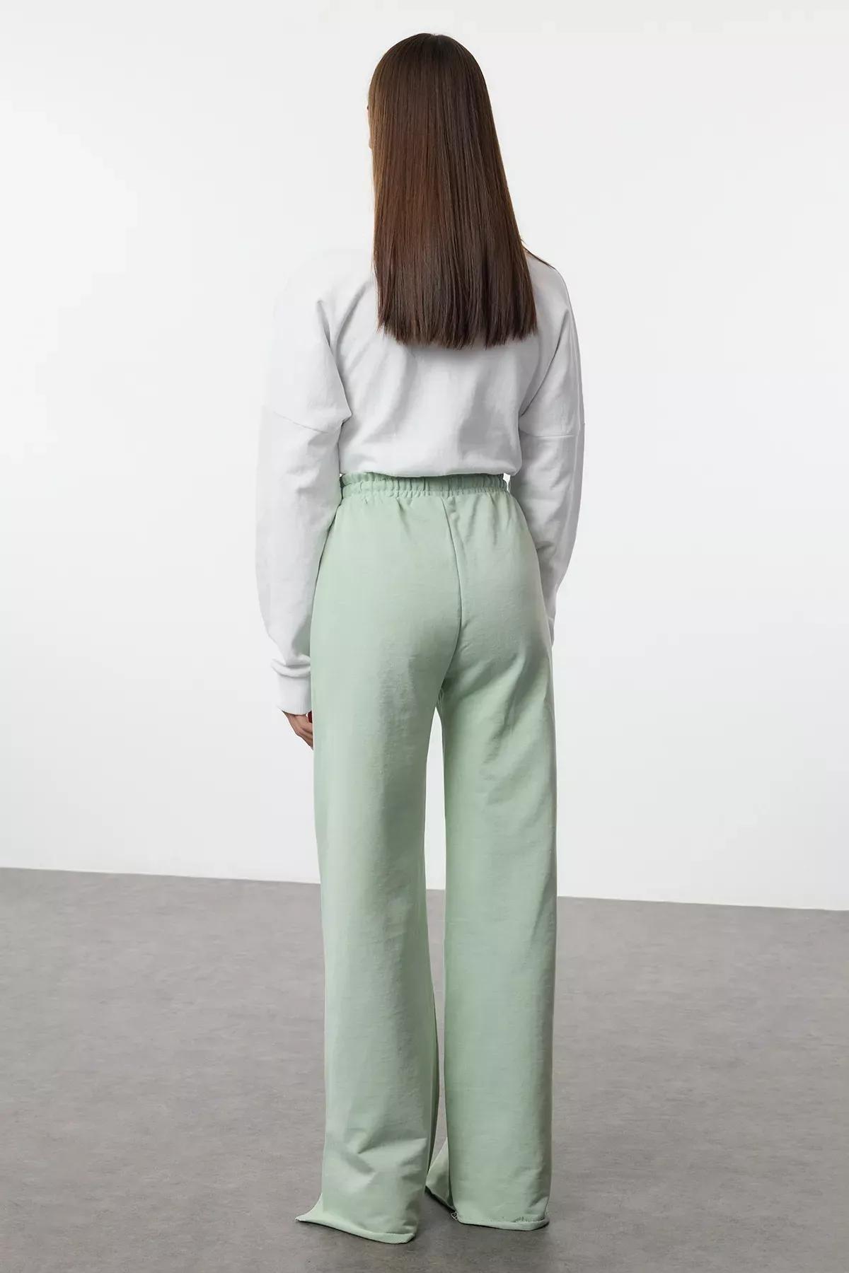 Green Wide Leg Knit Sweatpants, Mint, large image number 4