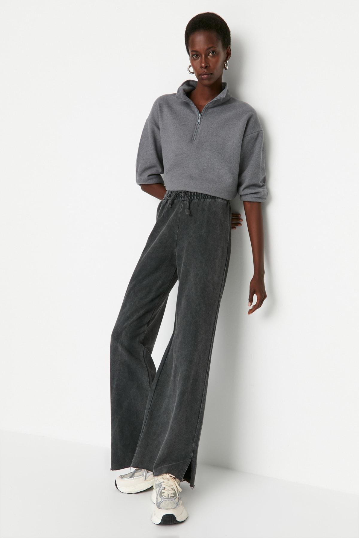 Grey Bootcut High Waist Sweatpants, C101_6999, large image number 3