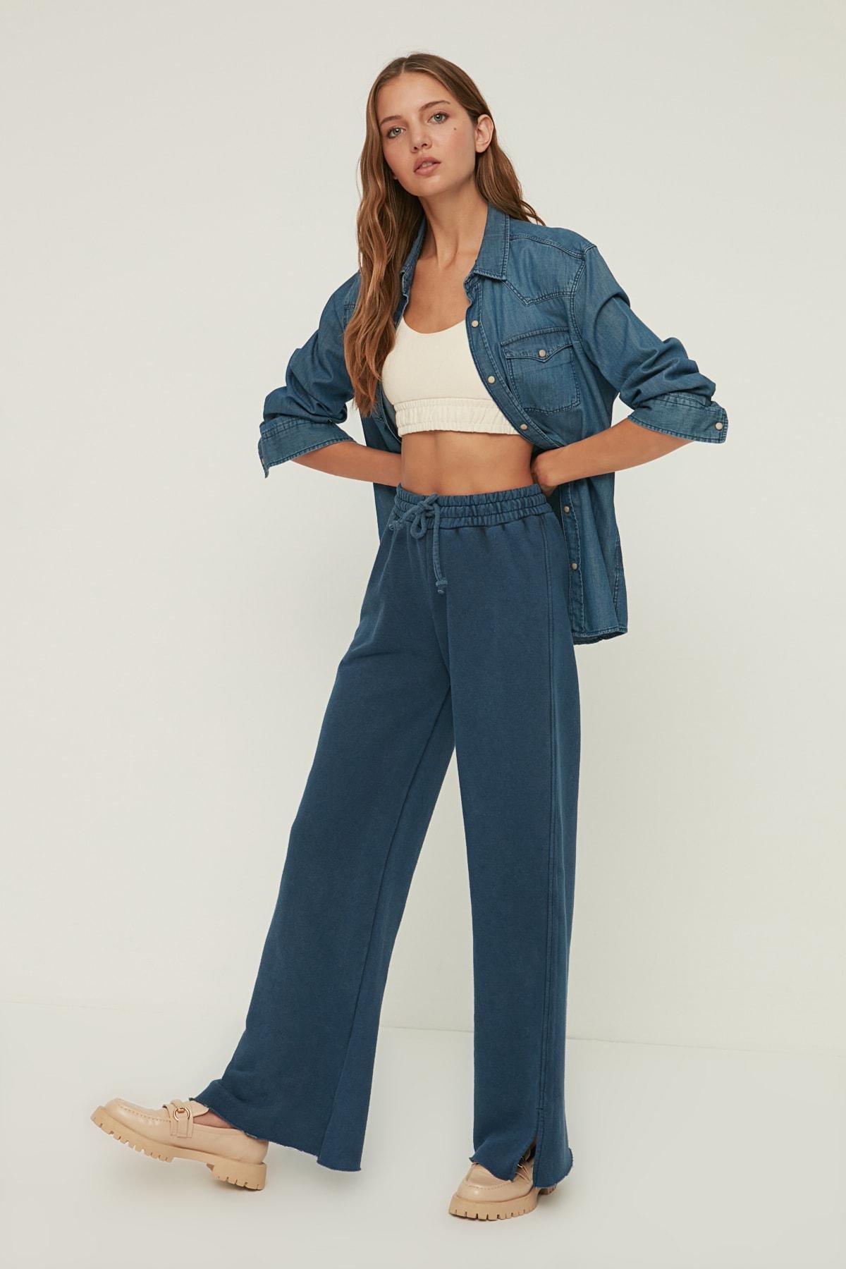 Navy Wide Leg Sweatpants, , large image number 0