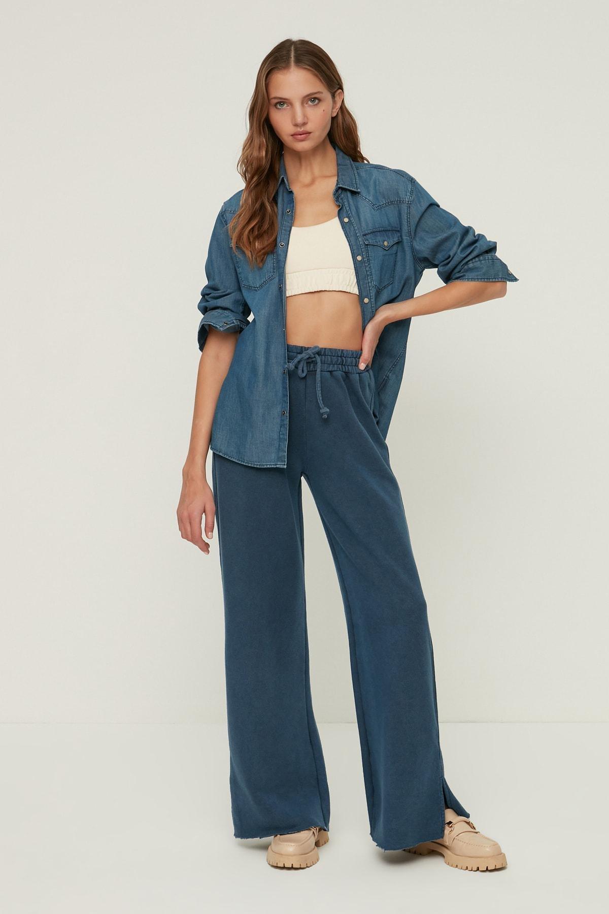 Navy Wide Leg Sweatpants, , large image number 3