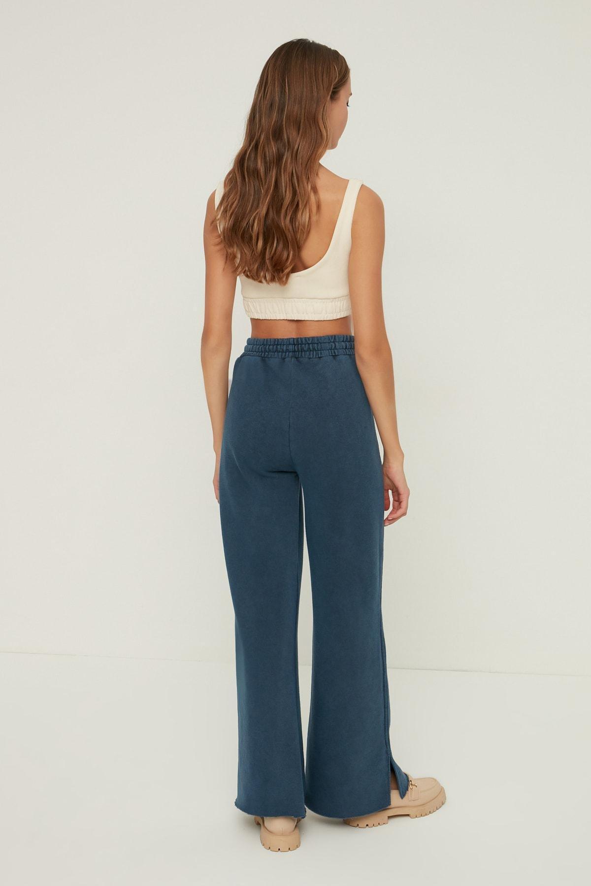 Navy Wide Leg Sweatpants, Dark blue, large image number 4