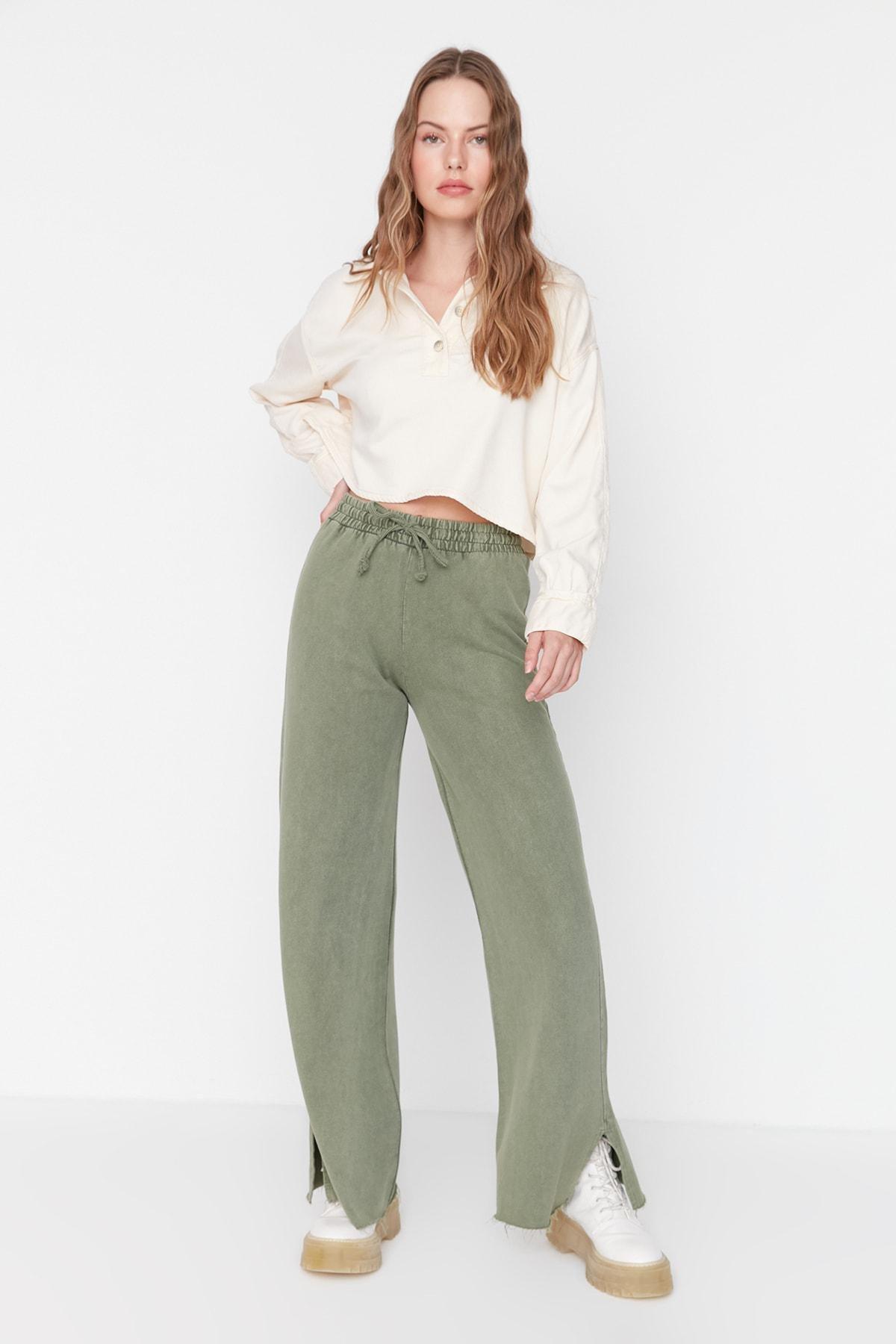 Khaki Wide Leg Sweatpants, Khaki, large image number 0