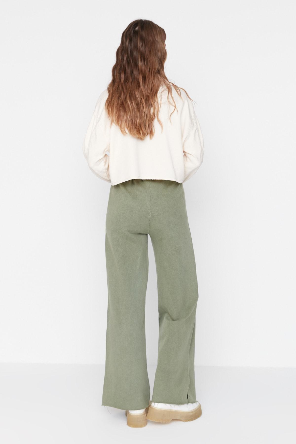 Khaki Wide Leg Sweatpants, Khaki, large image number 4