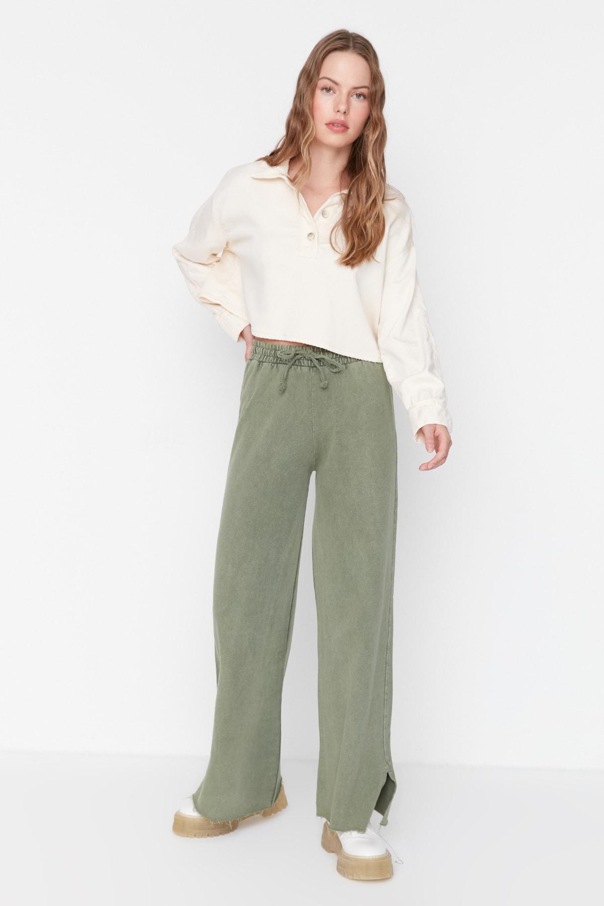 Khaki Wide Leg Sweatpants, Khaki, large image number 5