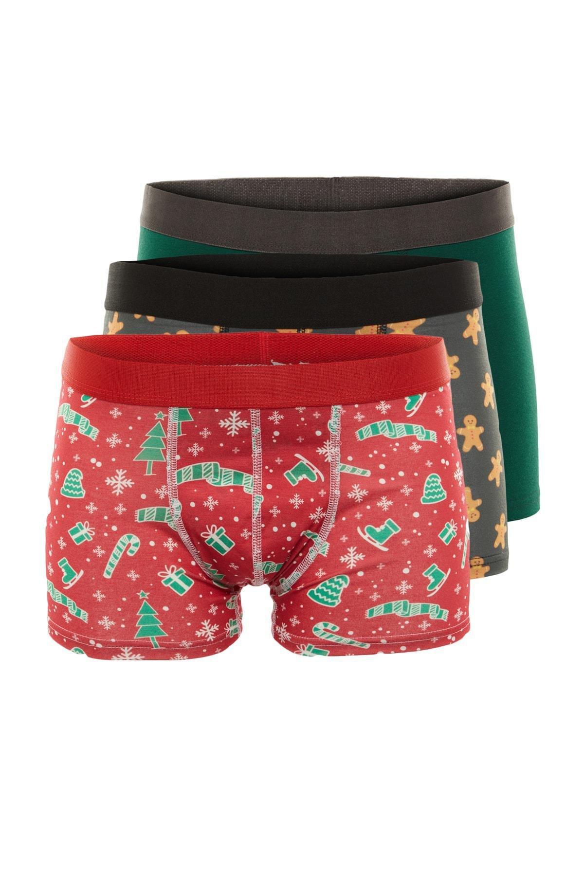Trendyol Multicolour Textured Boxer Shorts, Set Of 3
