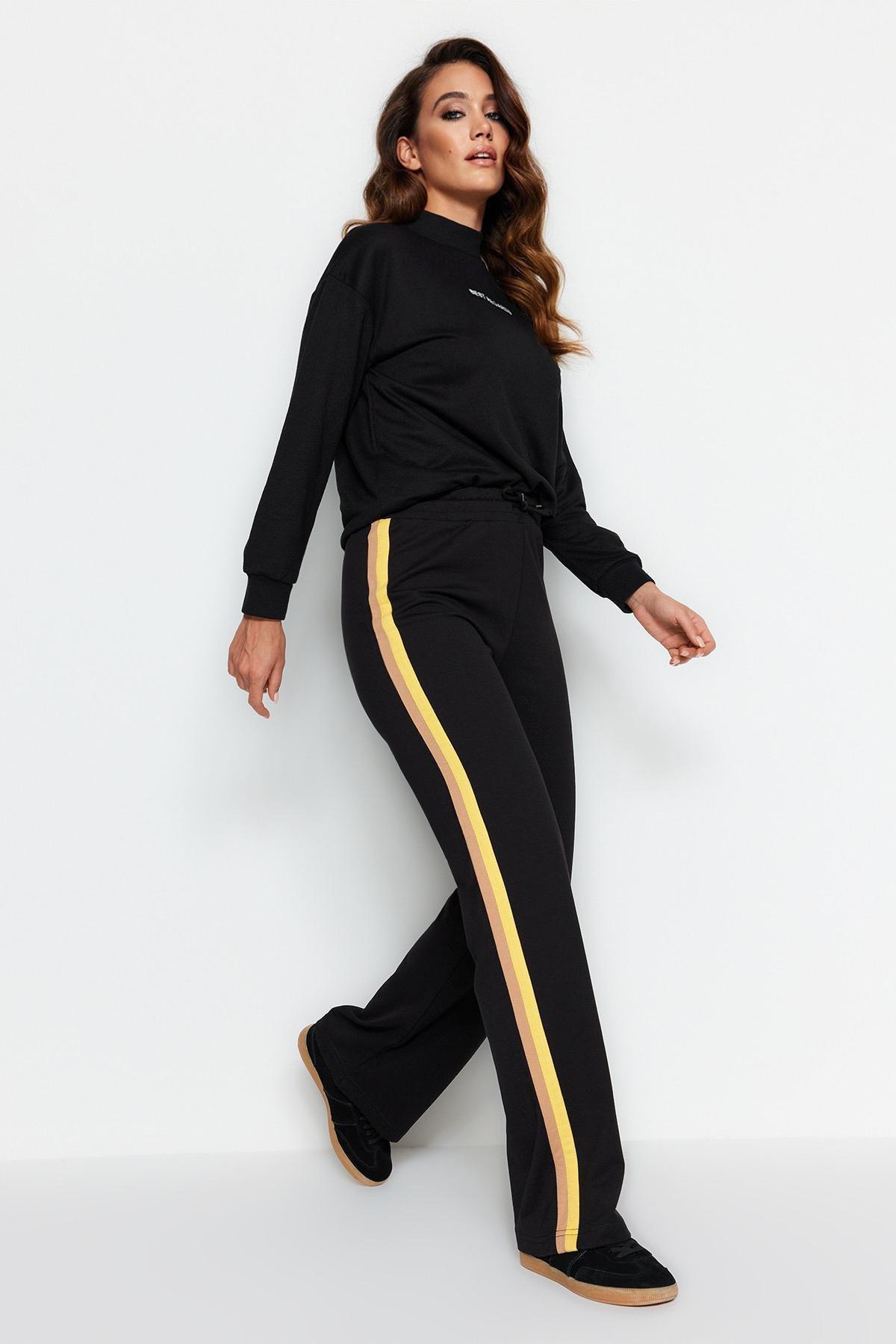 Black Straight High Waist Sweatpants, , large image number 0